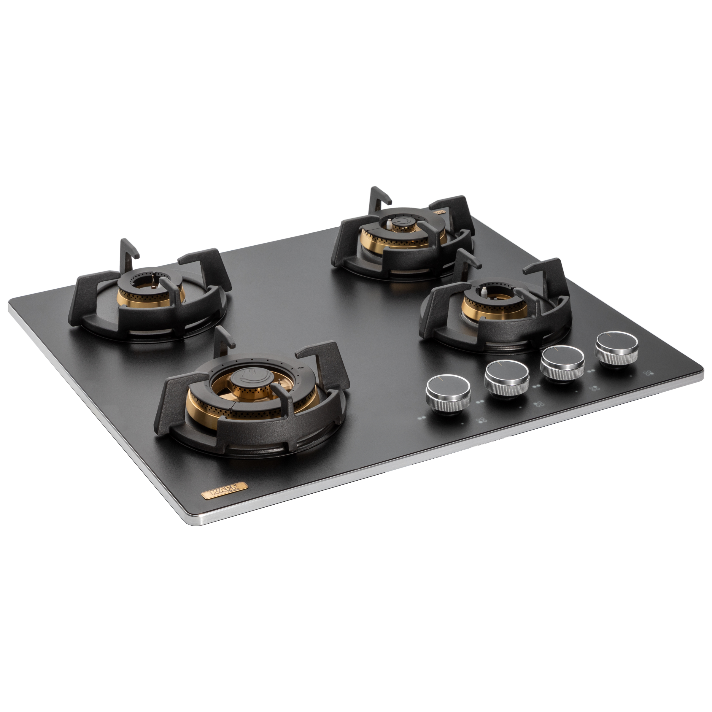 KAFF 4 Burner Frosted Black Glass Built-in Gas Hob (Flame Failure Device with Heavy Duty Cast Iron Pan Support, MSM 604, Black)_1