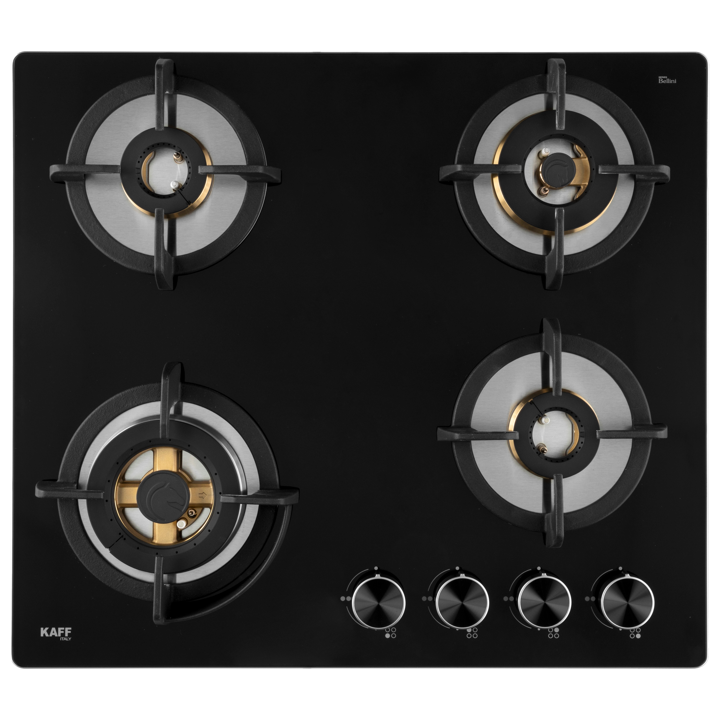 KAFF 4 Burner Black Tempered Glass Built-in Gas Hob (Flame Failure Device with Heavy Duty Cast Iron Pan Support, BLH 604, Black)_1