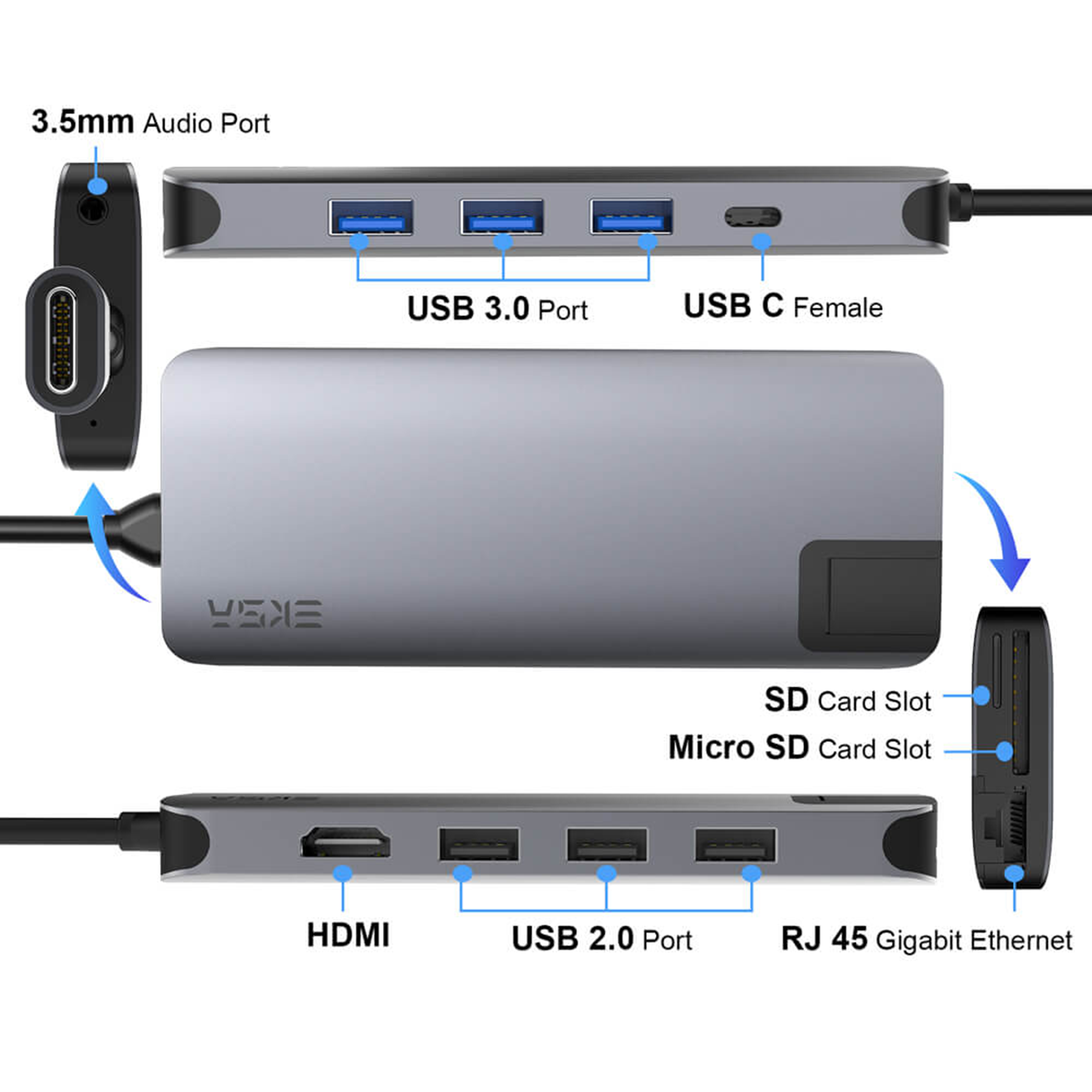 EKSA T20 USB (Type-C) to USB 3.0 Multi-Port Hub (12-in-1, Grey)_4