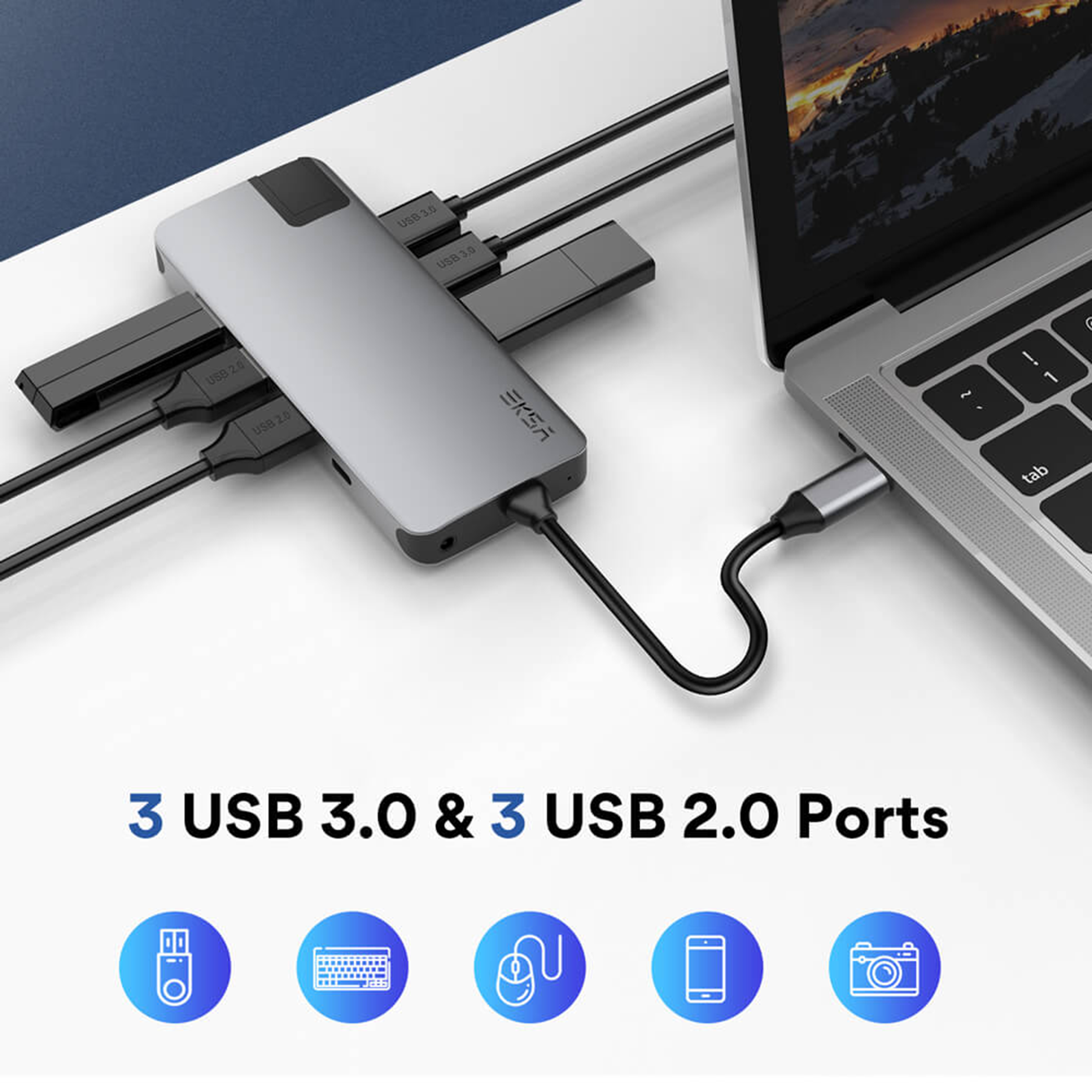 EKSA T20 USB (Type-C) to USB 3.0 Multi-Port Hub (12-in-1, Grey)_2