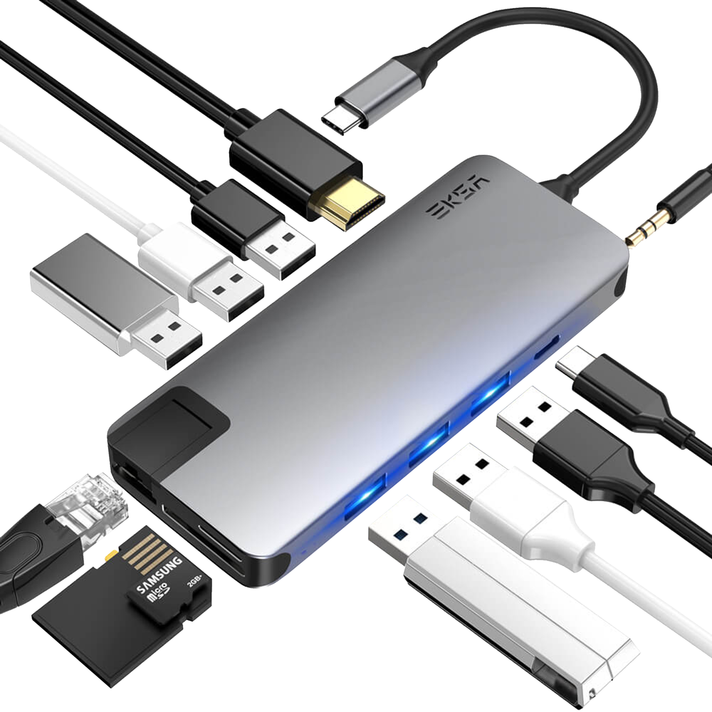 EKSA T20 USB (Type-C) to USB 3.0 Multi-Port Hub (12-in-1, Grey)_1