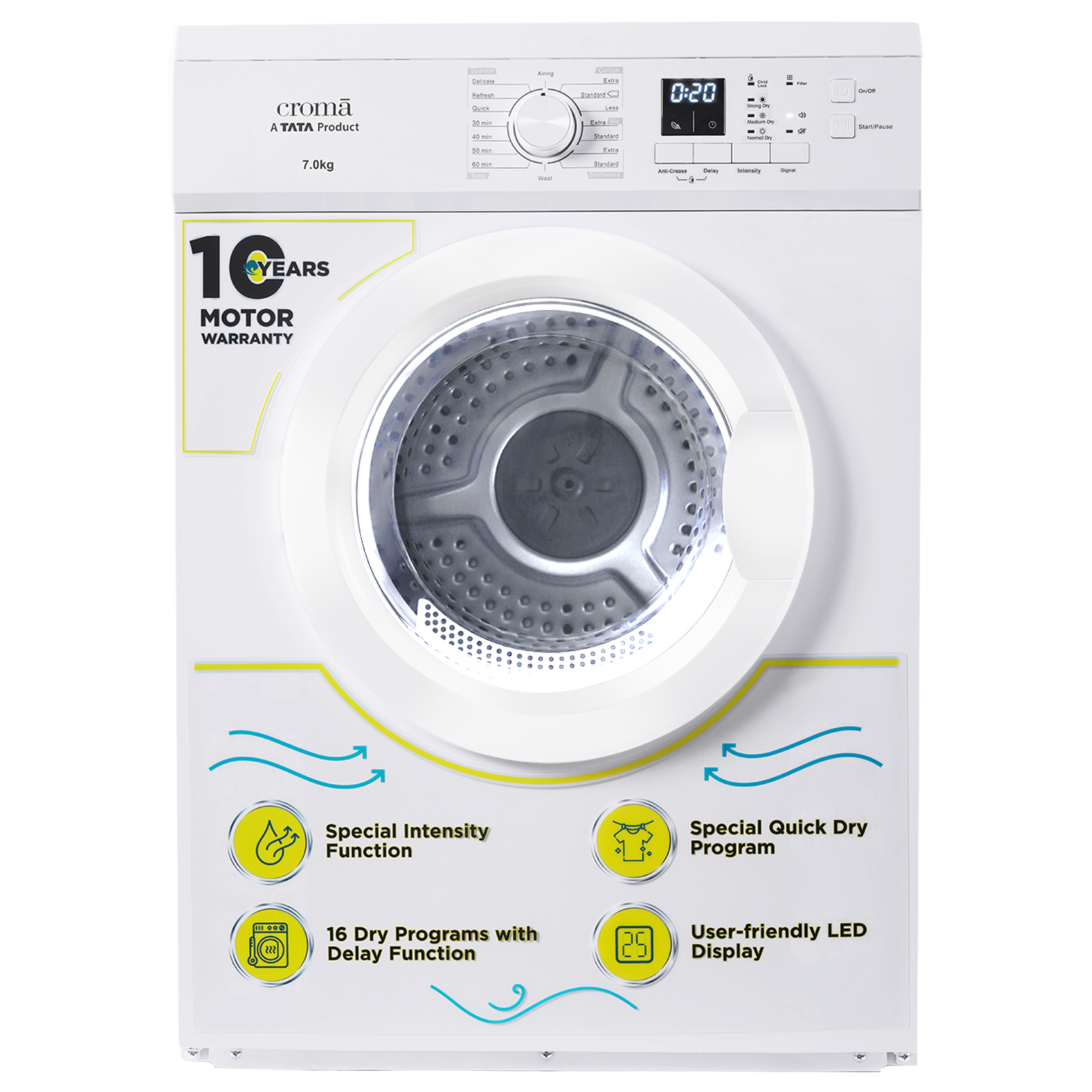Croma 7 kg Fully Automatic Front Load Dryer (Fixed Frequency Motor, CRLWDR0705W7996, White)_1