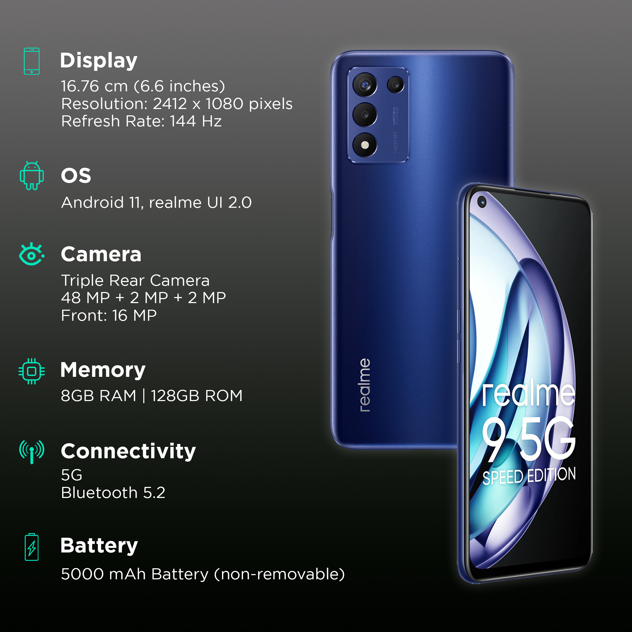 Buy Realme 9 5G Speed Edition 128 GB, 8 GB RAM, Starry Glow, Mobile Phone  Online at Best Prices in India - JioMart.