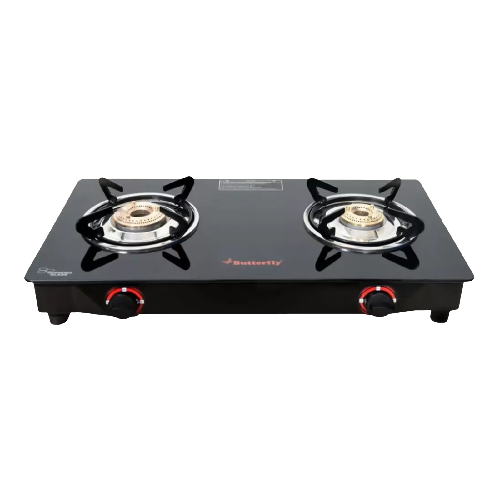 Butterfly Wave 2 Burner Toughened Glass Gas Stove (Rust Free Pan Stand, L3895A00000, Black)