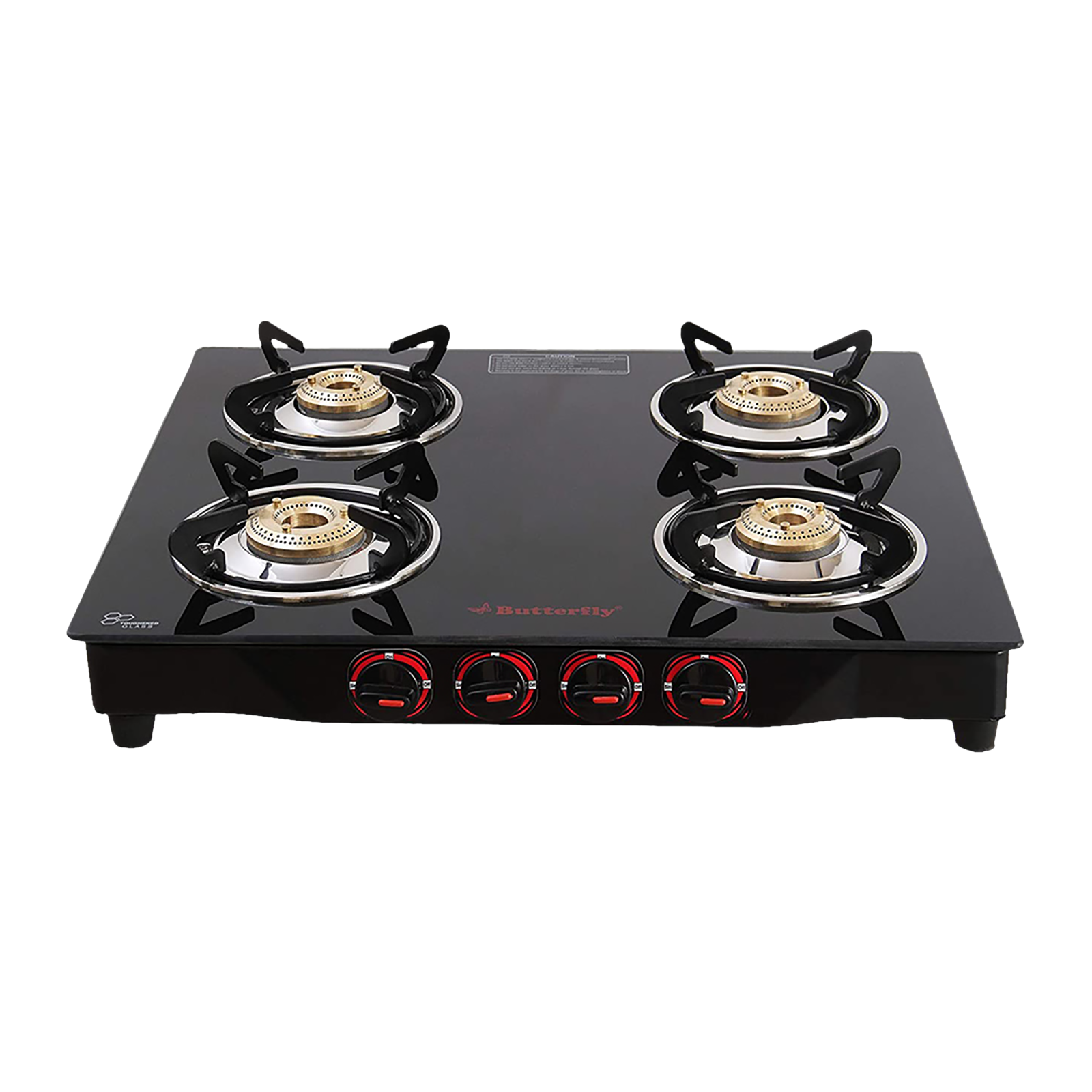 Butterfly Wave 4 Burner Toughened Glass Gas Stove (Rust Free Pan Stand, L3897A00000, Black)_1