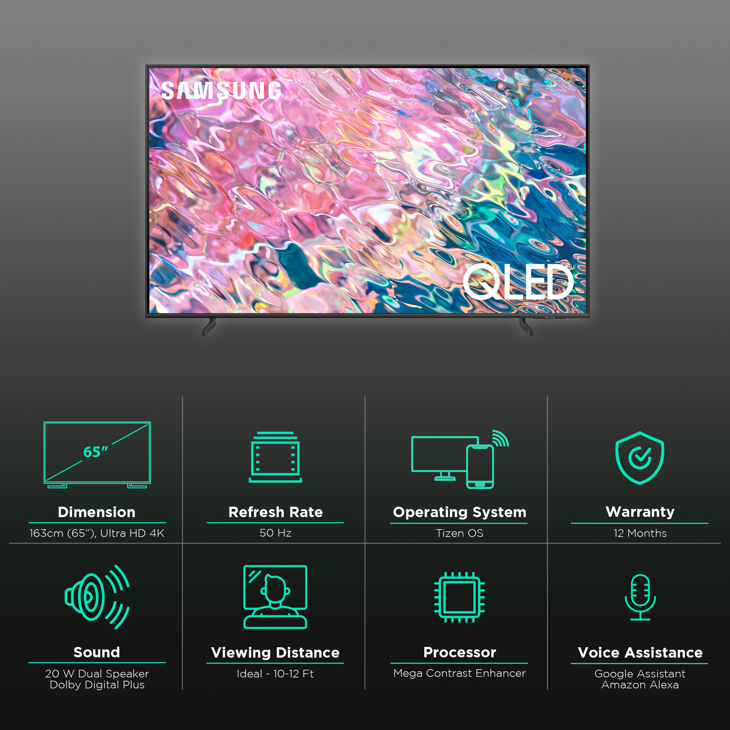 SAMSUNG Series 6 163 cm (65 inch) QLED 4K Ultra HD Tizen TV with Alexa Compatibility_3
