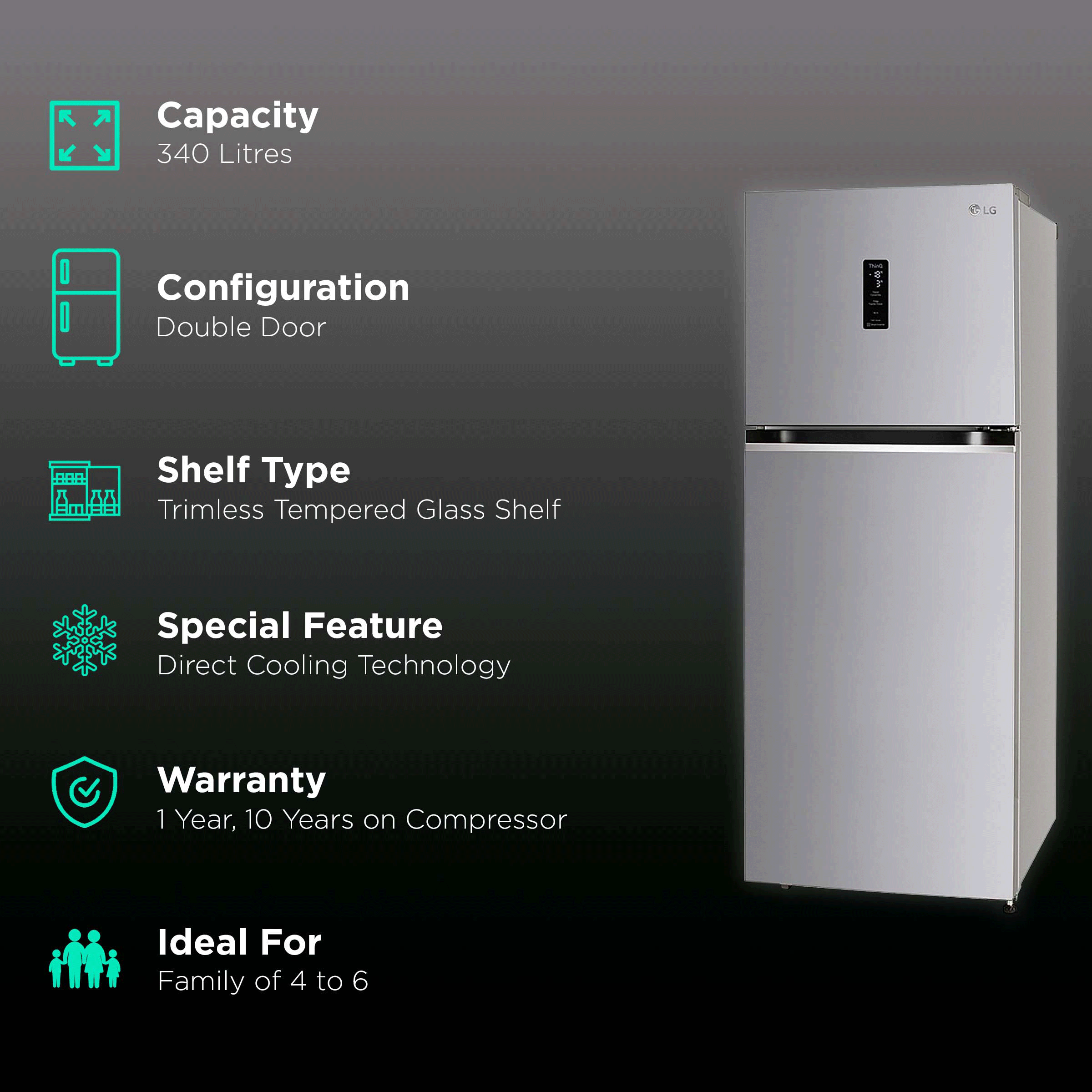 LG 340 Litres 3 Star Frost Free Double Door Smart Wifi Enabled Refrigerator with Door Cooling Plus Technology (GL-T342VPZX, Shiny Steel)_2