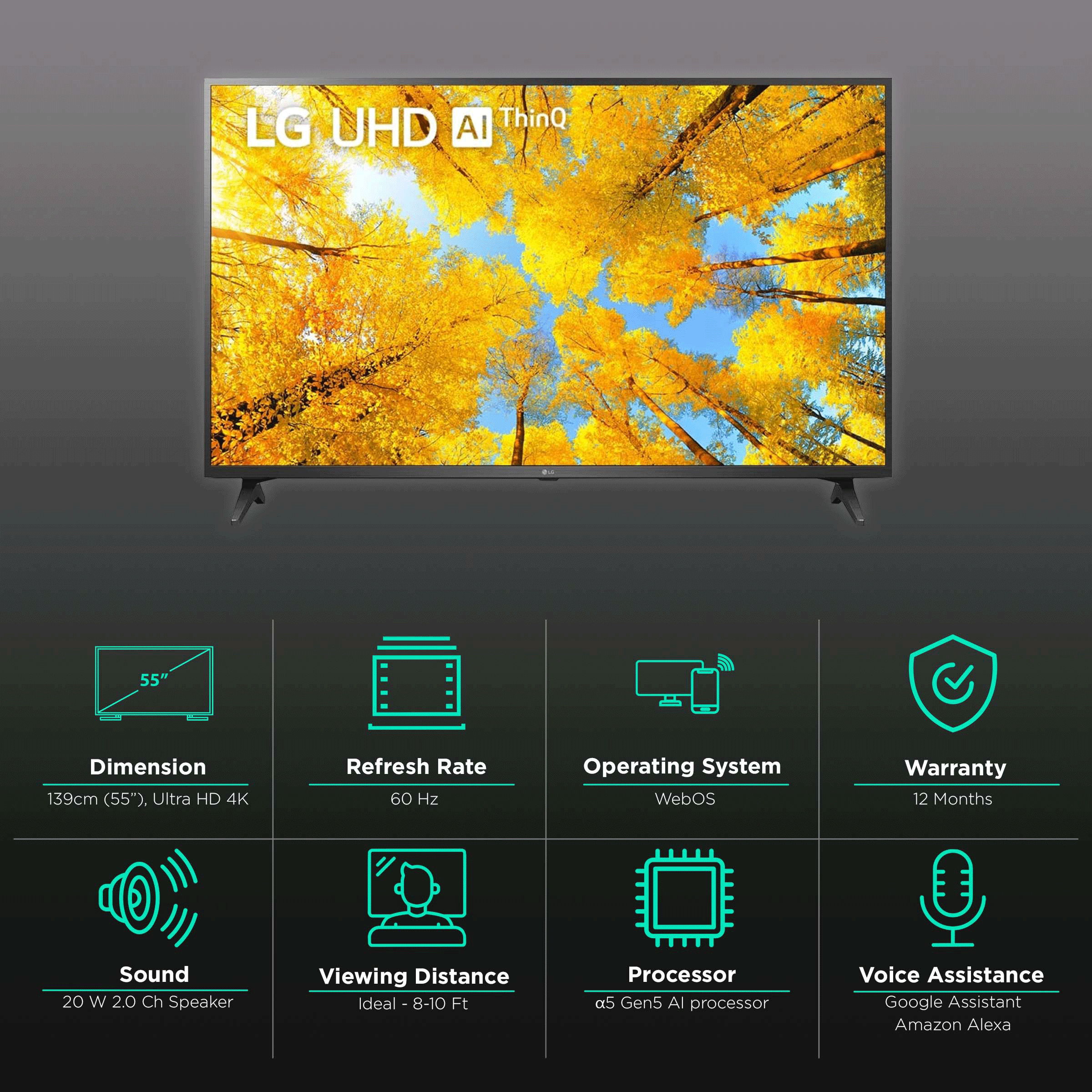 LG UQ75 139cm (55 Inches) 4K Ultra HD Smart TV (WebOS, AI Processor 4K, 55UQ7550PSF, Black)_3