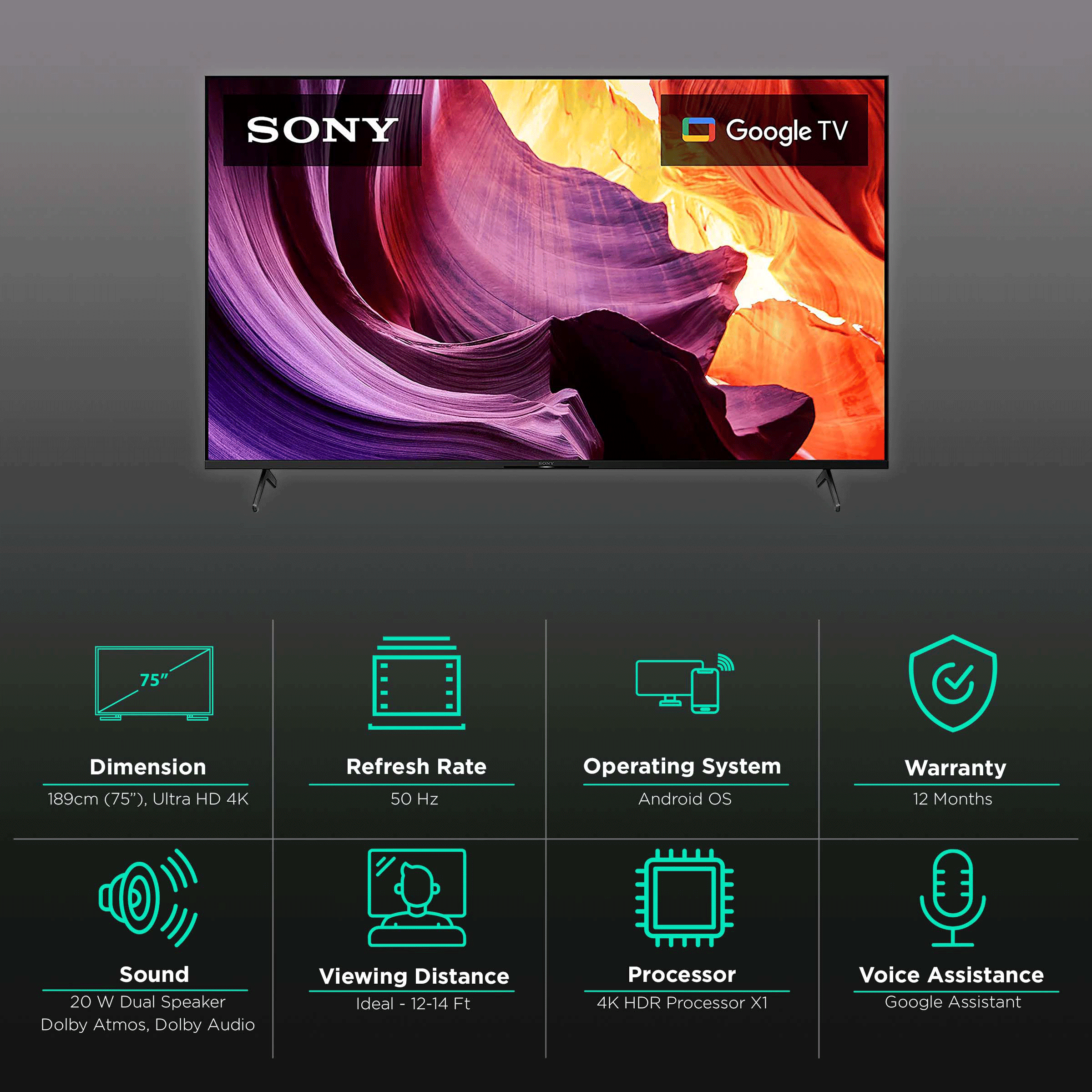Sony 189cm (75 Inch) Ultra HD 4K LED Android Smart TV (Dolby Atmos and Dolby Vision, KD-75X80K, Black)_3