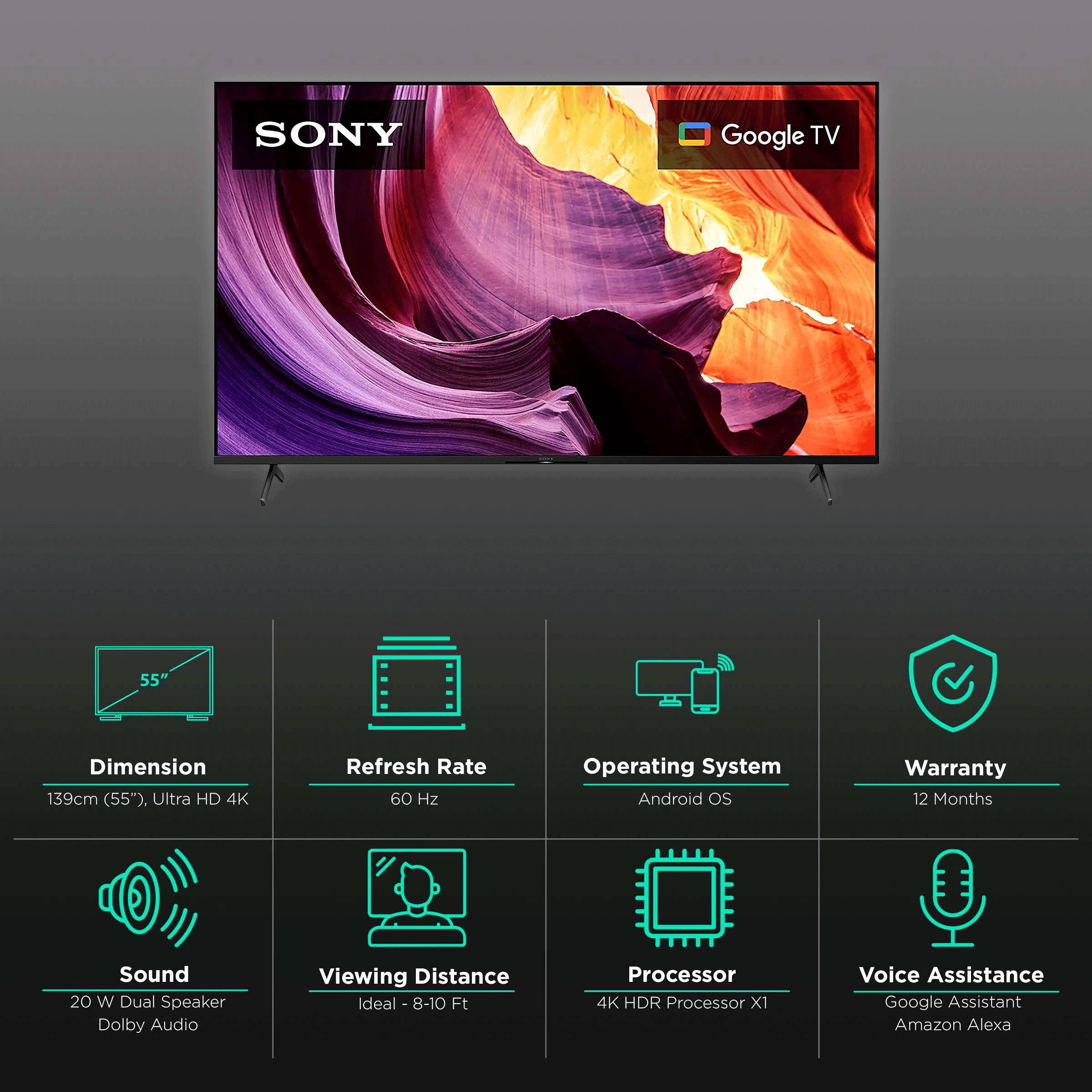 SONY 139cm (55 Inch) Ultra HD 4K LED Android Smart TV (Dolby Vision with Dolby Atmos, KD-55X80K, Black)_3