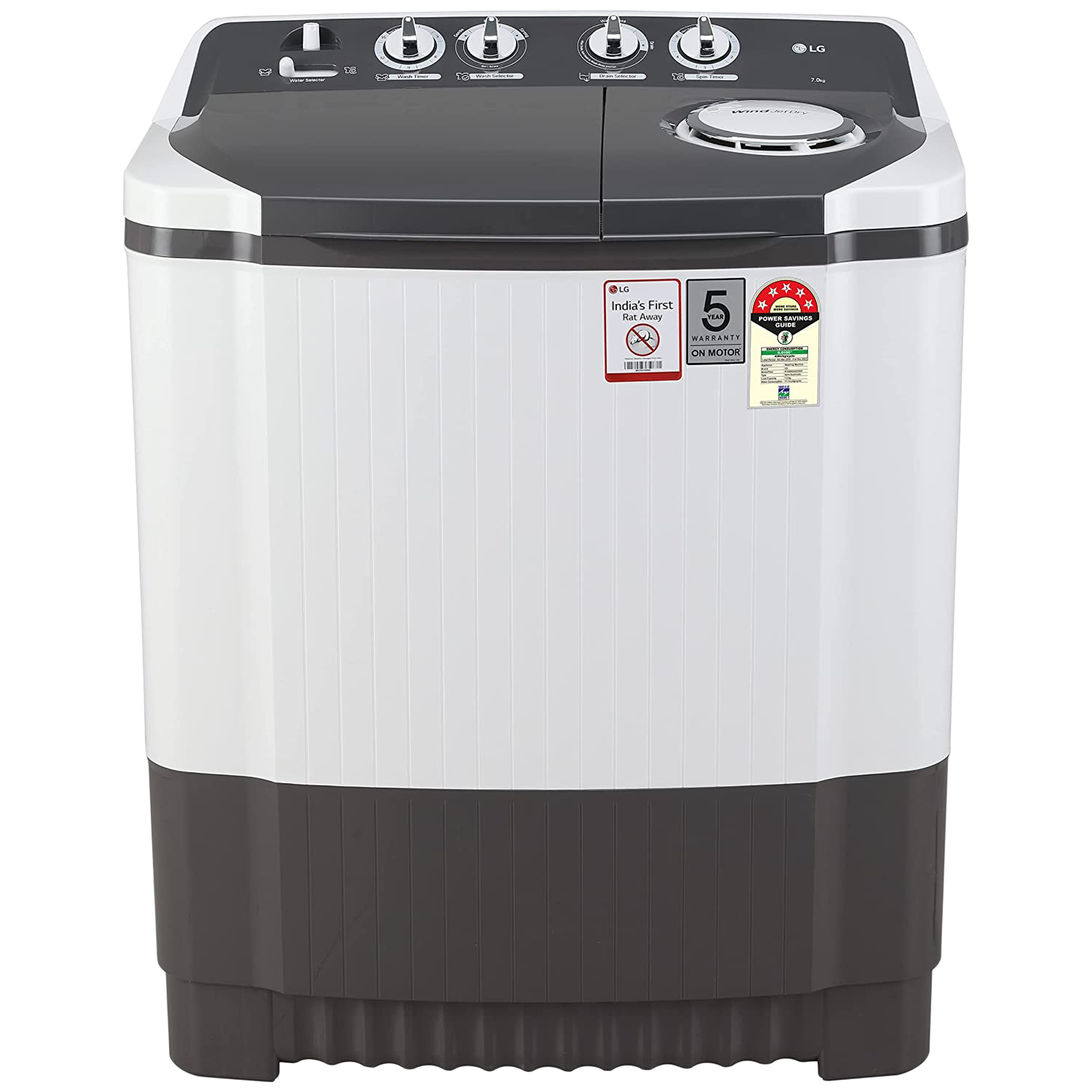 LG 7 kg 5 Star Semi Automatic Washing Machine with Wind Jet Dry (P7020NGAZ, Dark Gray)_1