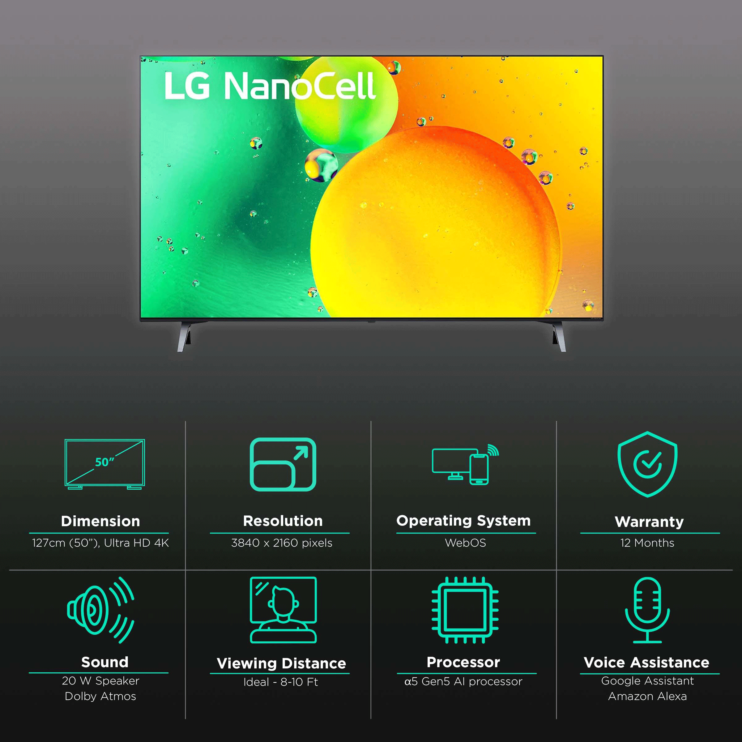 LG NanoCell 127cm (50 Inch) 4K Ultra HD Smart TV (AI Sound Pro, 50NANO75SQA, Black)_3