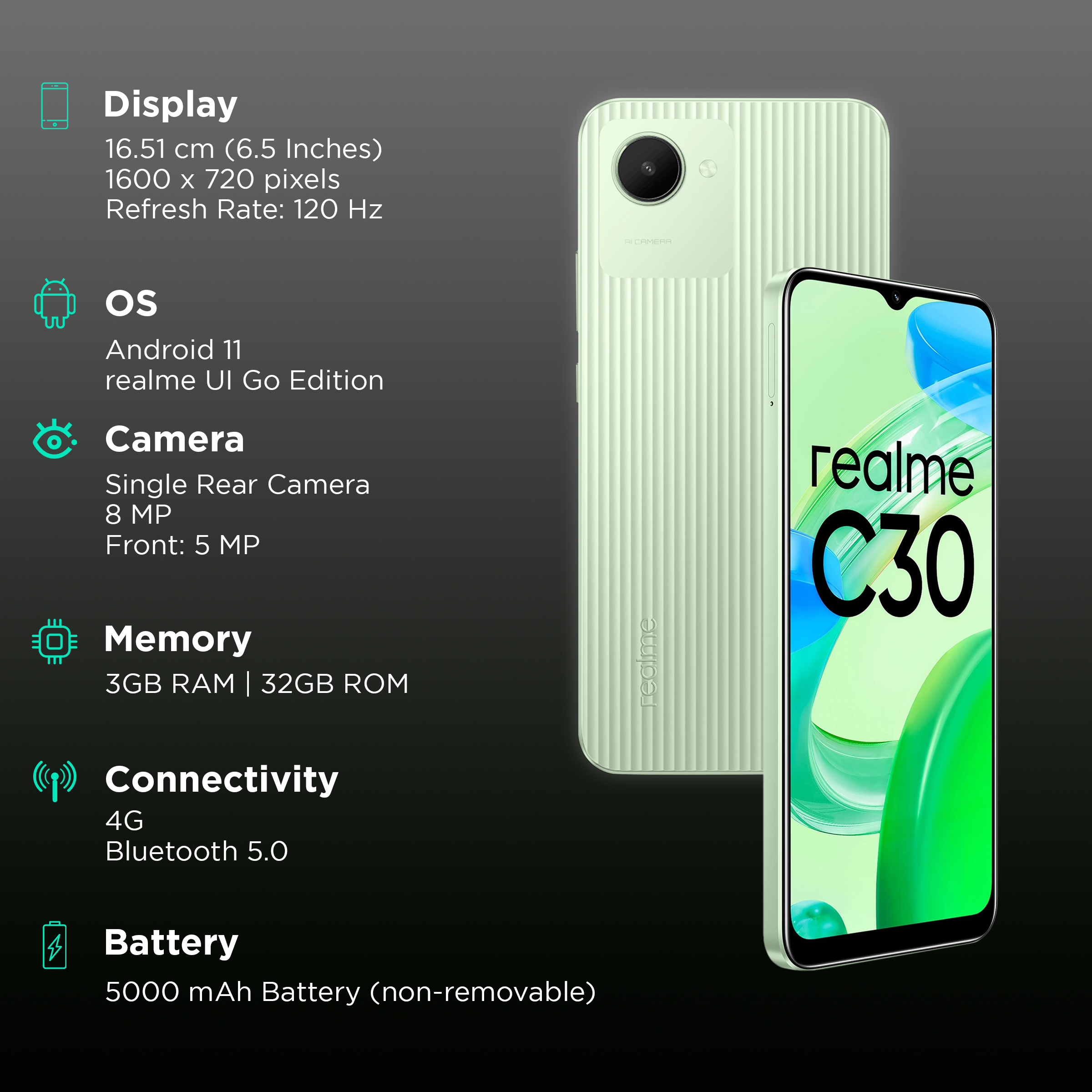 Realme C30 6.5 3GB 32GB Verde Smartphone/Móvil