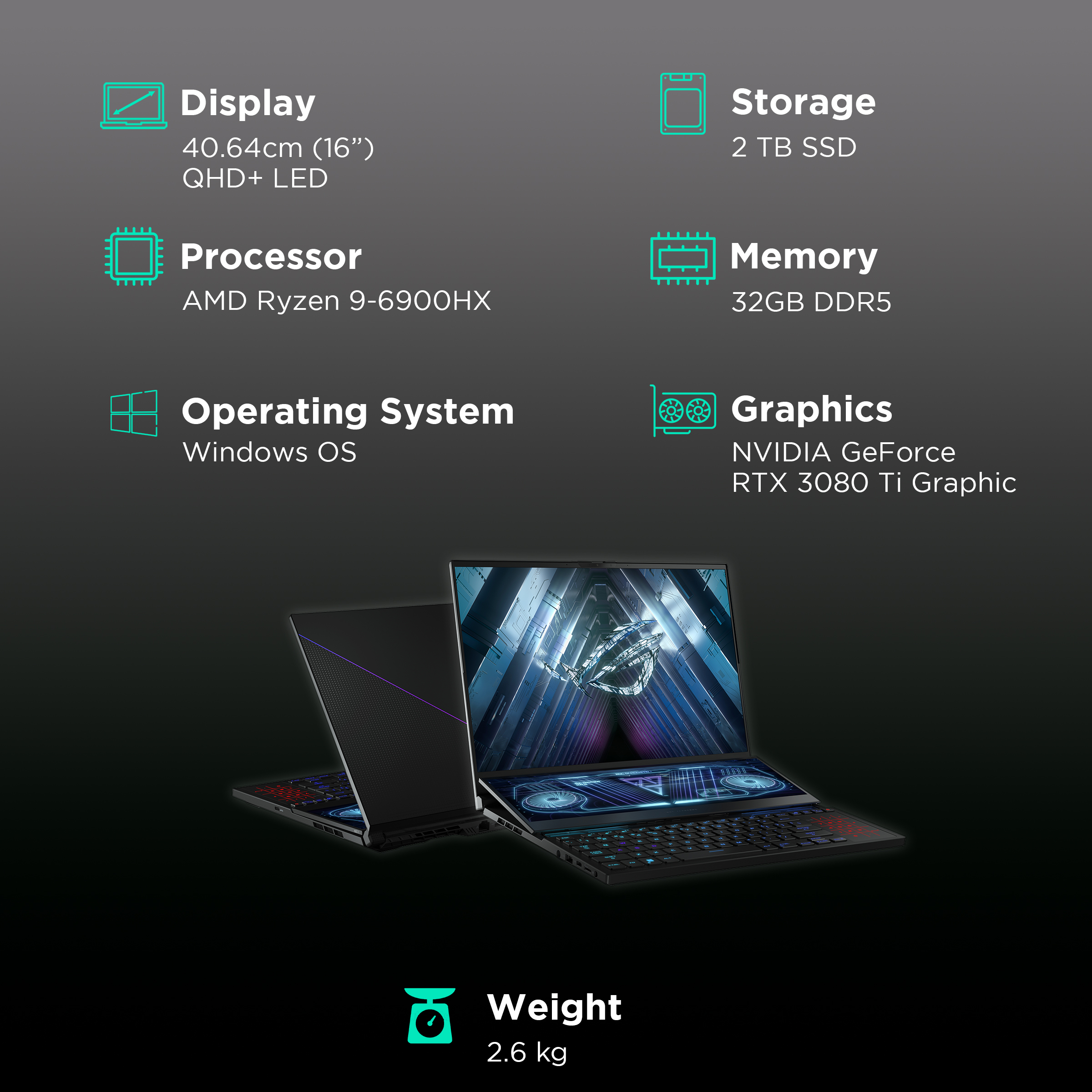 ASUS ROG Zephyrus Duo 16 AMD Ryzen 9 (16 inch, 32GB, 2TB, Windows 11 Home, MS Office Home and Student, NVIDIA GeForce RTX 3080 Ti Graphics, QHD+ Mini LED, Black, GX650RXZ-LO227WS)_3