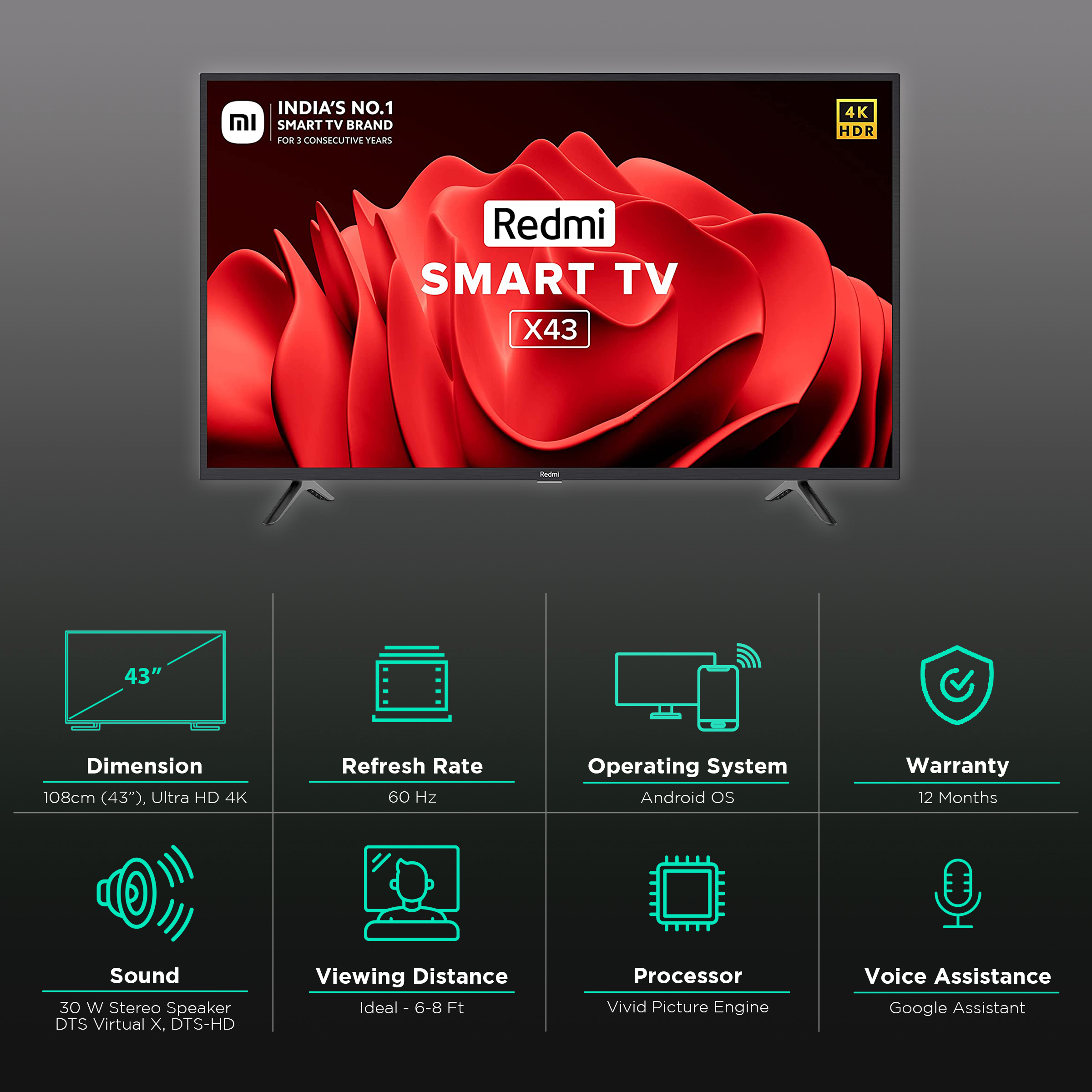 Redmi 108 cm (43 inches) 4K Ultra HD Android Smart LED TV X43 | L43R7-7AIN  (Black)