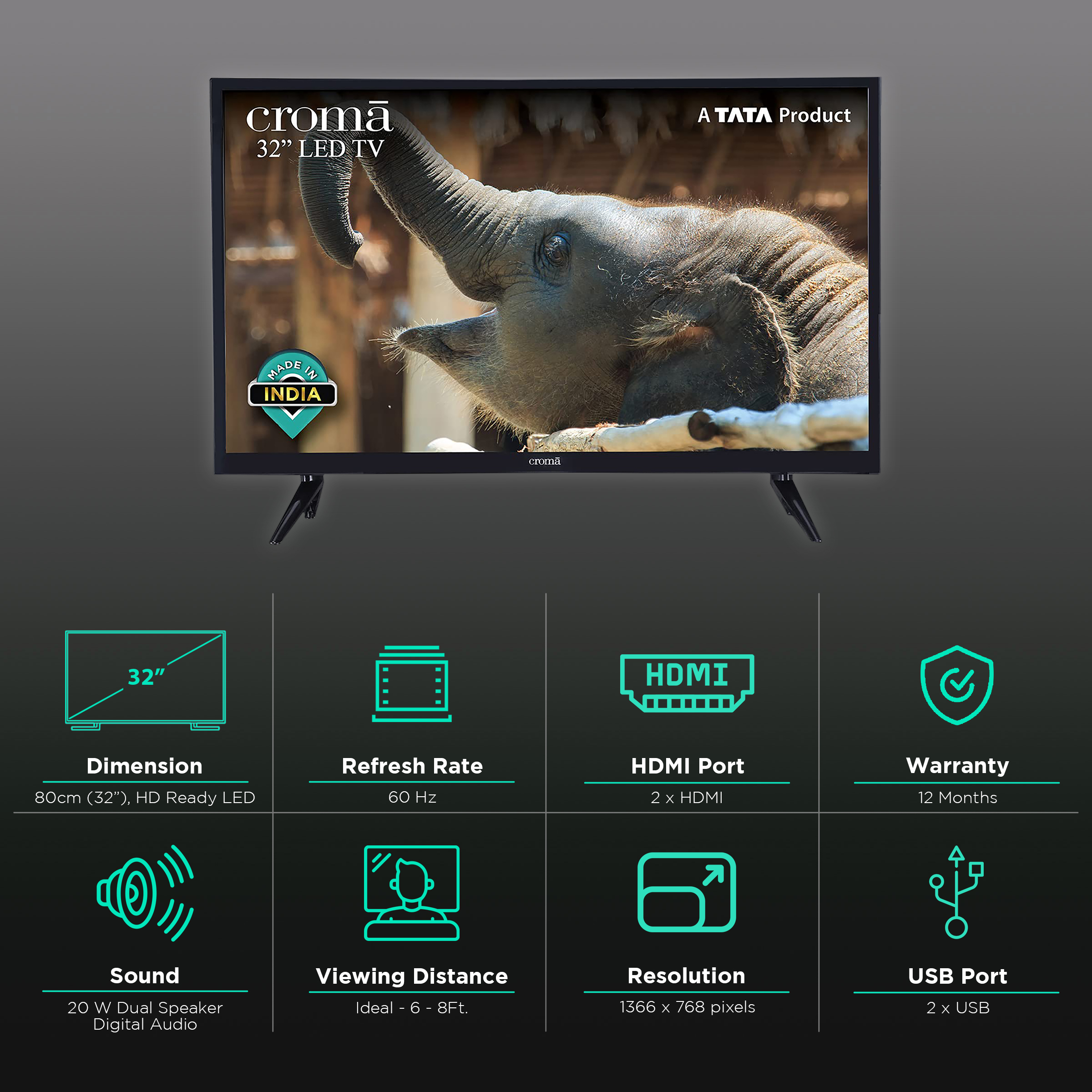 Croma 80 cm (32 inch) HD Ready LED TV with A+ Grade Panel (2021 model)_3
