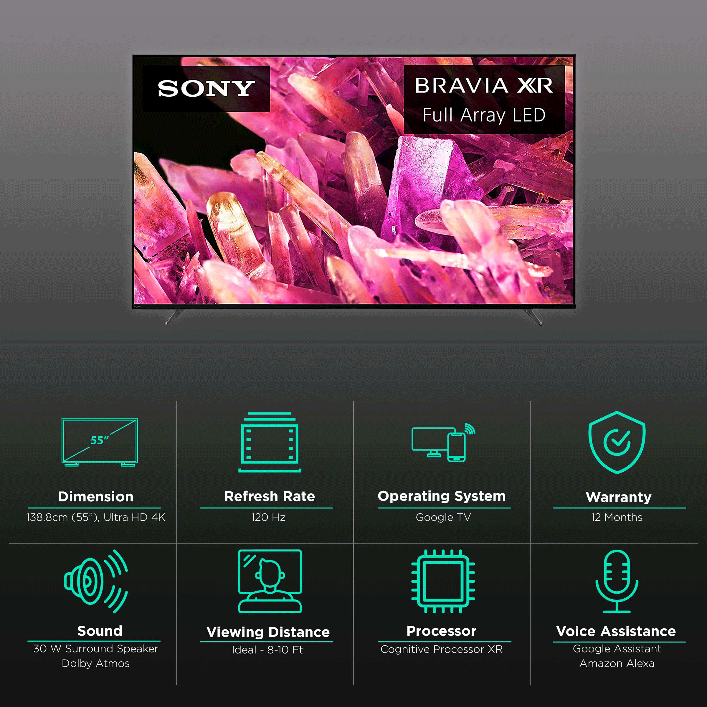 SONY 138.8cm (55 Inch) Ultra HD 4K LED Smart TV (Full Array LED with XR Contrast Booster and Dolby Atmos, XR-55X90K, Black)_3