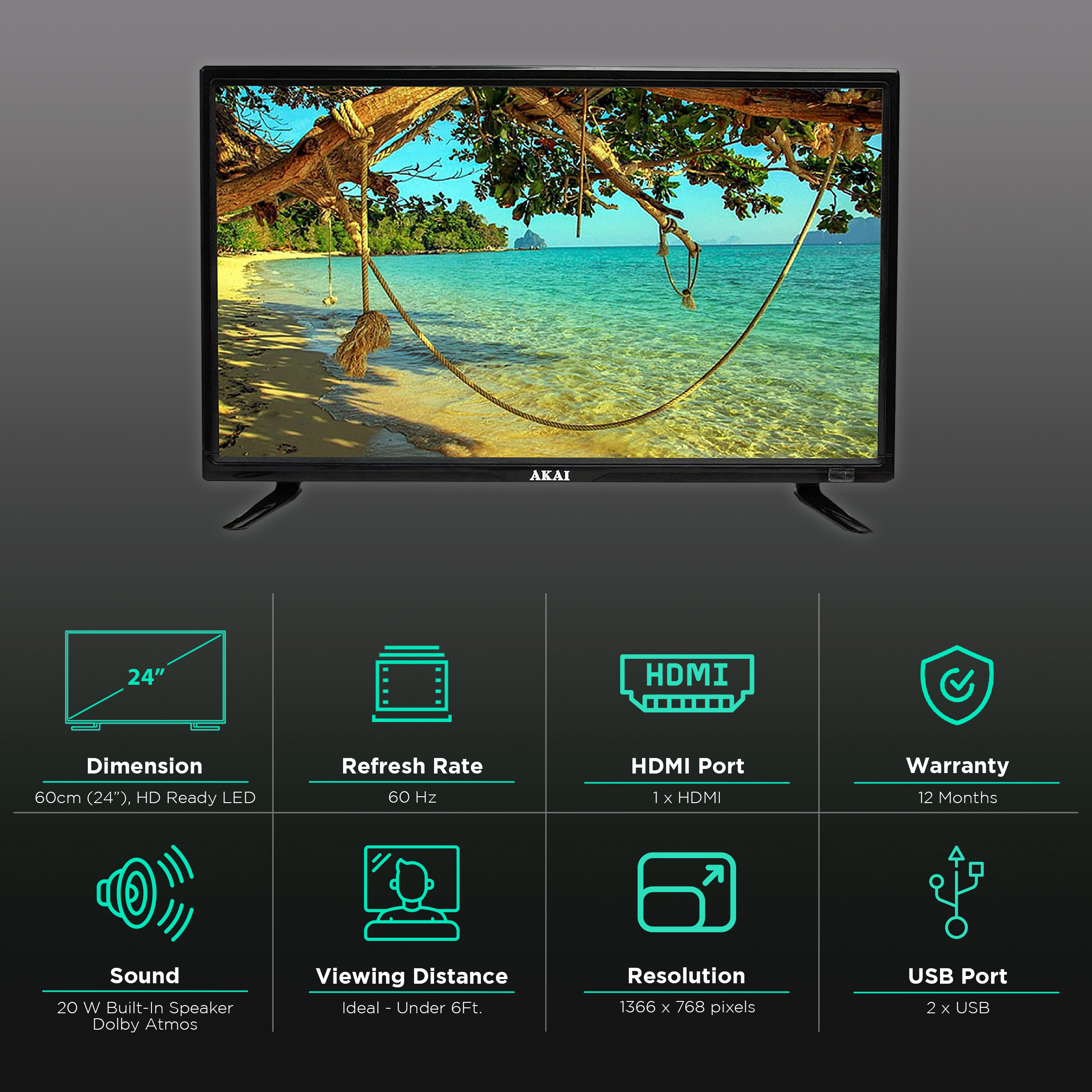 Akai 60 cm (24 inch) HD Ready LED TV with A+ Grade Panel (2020 model)_3