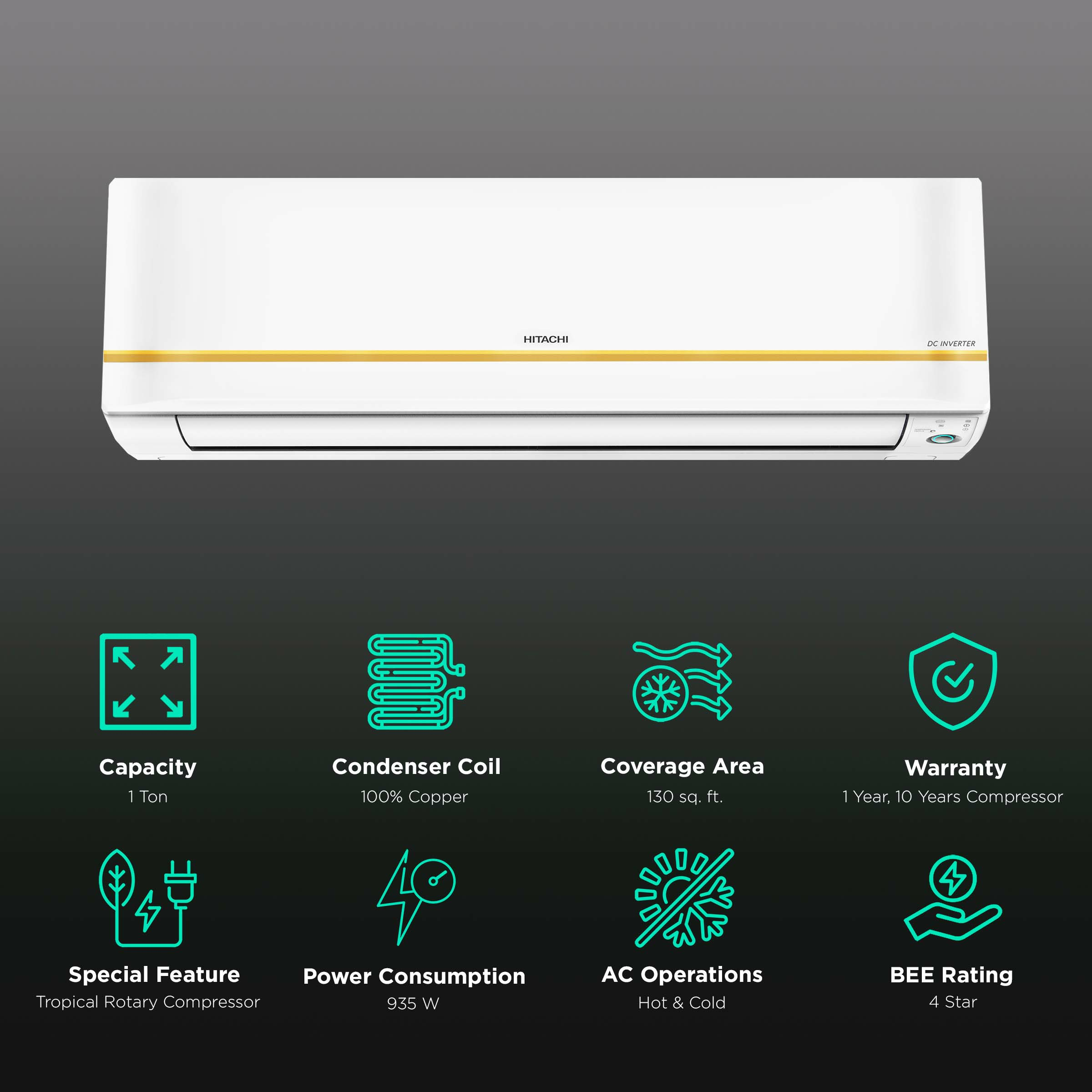 hitachi hot and cold ac 1 ton