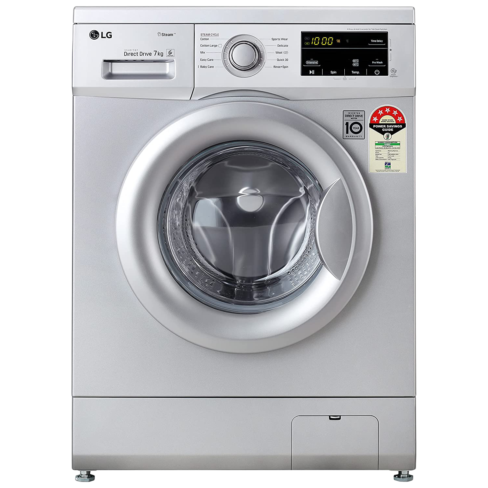LG 7 kg 5 Star Inverter Fully Automatic Front Load Washing Machine (FHM1207SDL, In-built Heater, Luxury Silver)_1