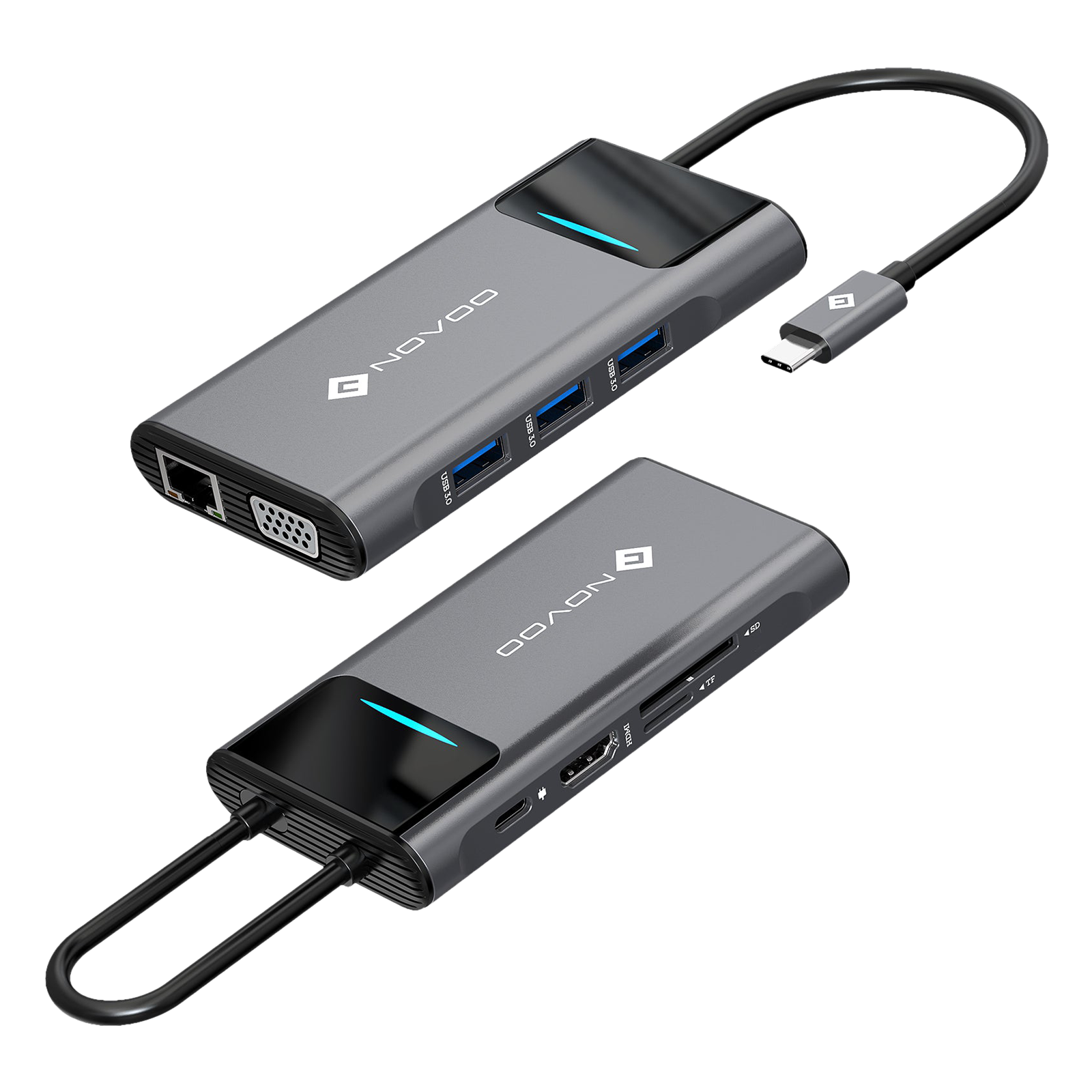 Novoo 9 in 1 Pro USB 3.0 (Type-C) to USB 3.0 Multi-Port Hub (1000W PD Port, NVHUBSN09PLX-RM, Grey)