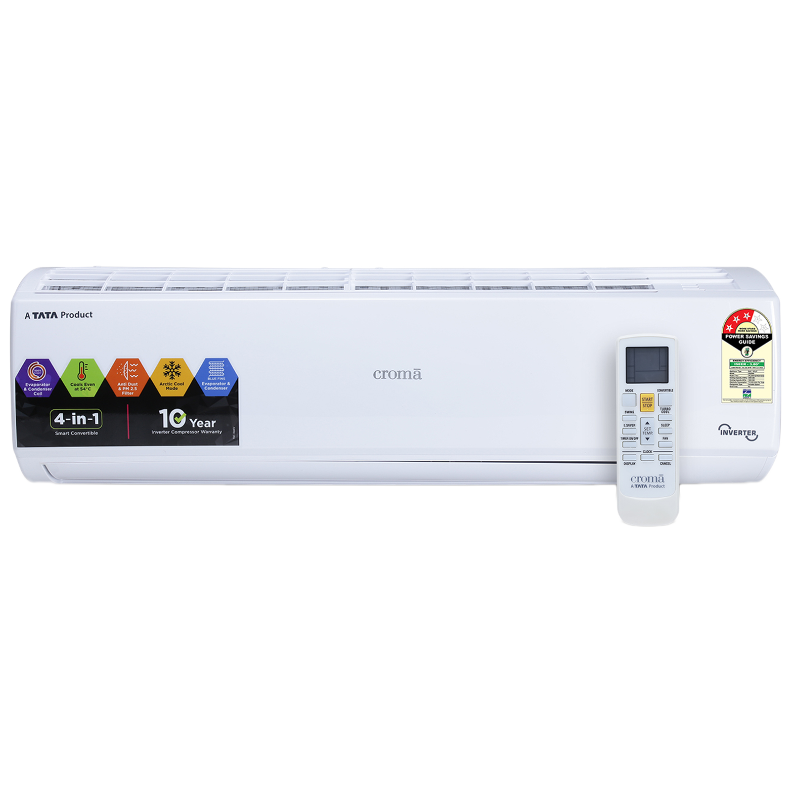 

Croma 4 in 1 Convertible 1 Ton 3 Star Inverter Split AC with Dust Filter (2022 Model, Copper Condenser, CRLAIN0123T0251), No color