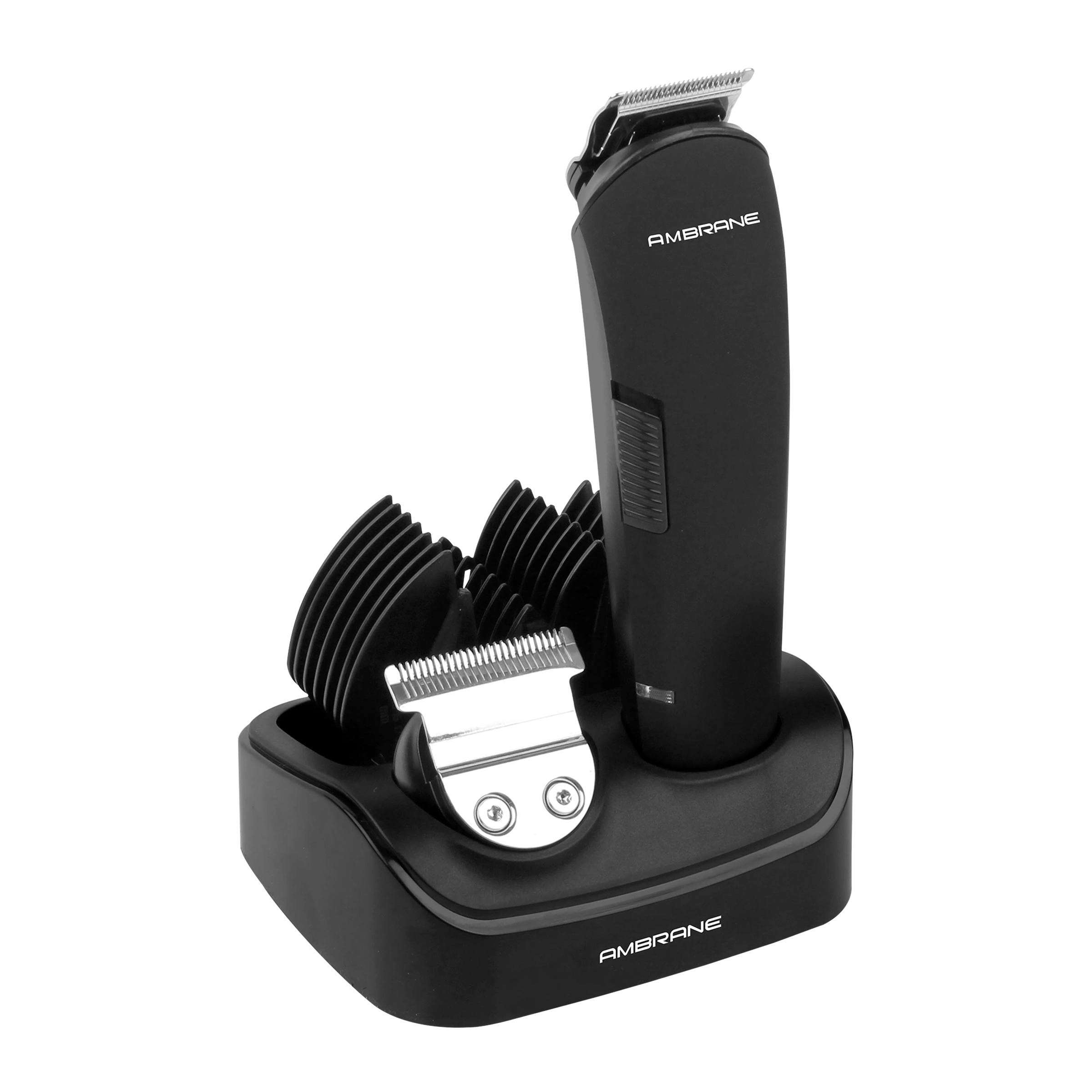 

Ambrane Cruiser Mini Stainless Steel Blades Cordless Operation 12-in-1 Body Grooming Kit (10 Detachable Combs, FGPC000017, Black), No color