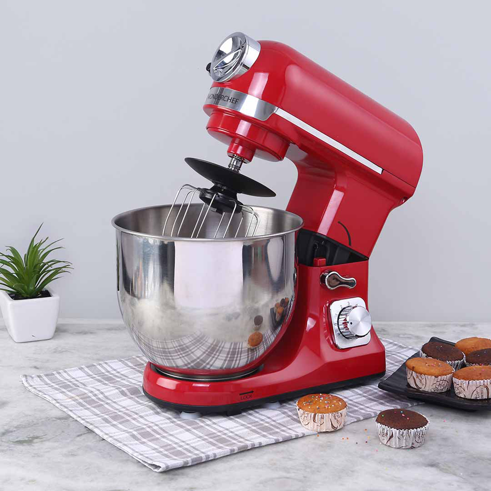 Buy Wonderchef Crimson Edge Die-cast Metal 1000 Watts Stand Mixer (3 ...