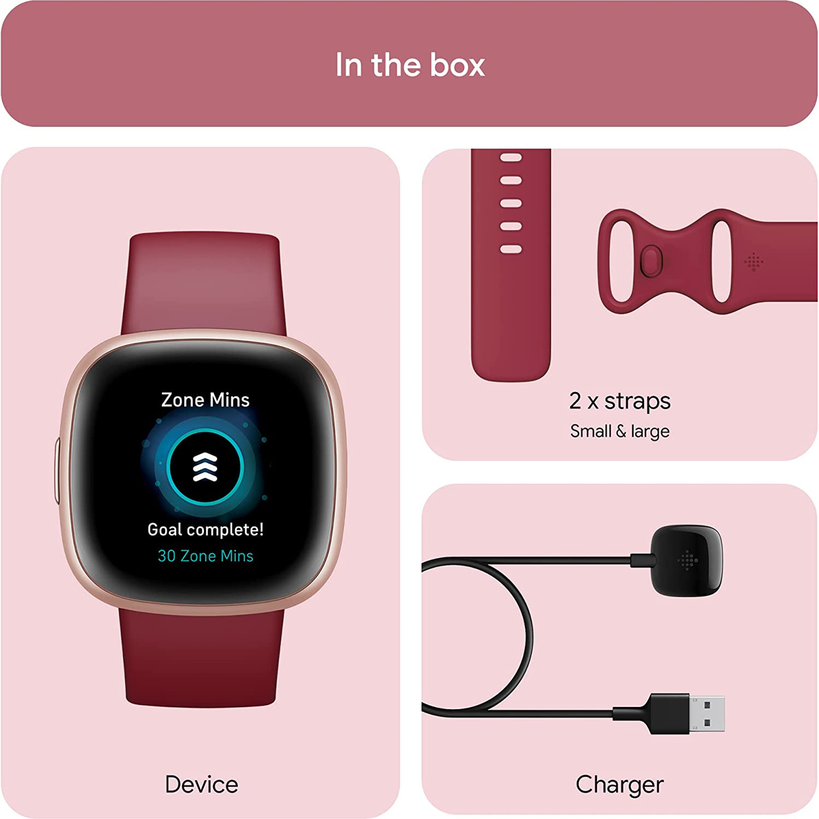 Fitbit Versa 4 Smartwatch with Activity Tracker (40.1mm Display, Water Resistant, Beet Juice Strap)_3