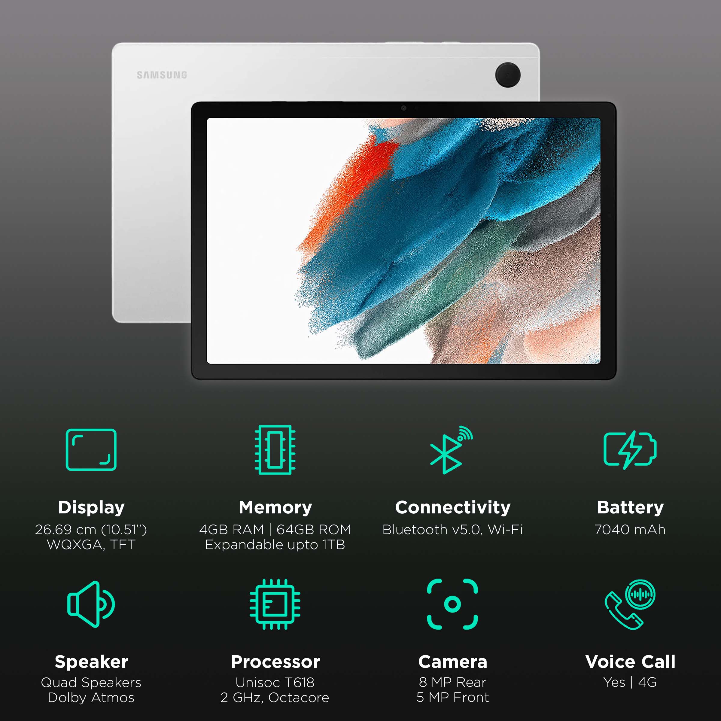 SAMSUNG Galaxy Tab A8 Wi-Fi + 4G Android Tablet (10.5 Inch, 4GB RAM, 64GB ROM, Silver)_3