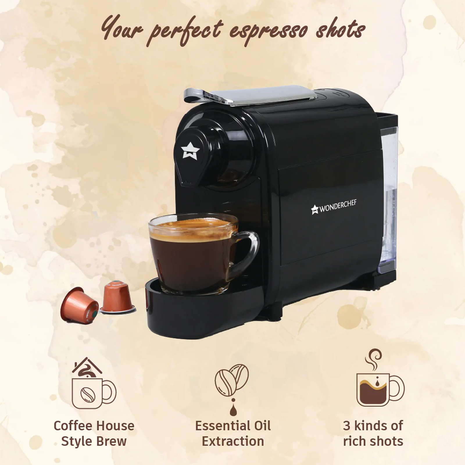 Wonderchef Regalia Capsule Fully Automatic Coffee Maker (Makes Espresso & Cappuccino, 3 Shot Option, 63154561, Black)_3