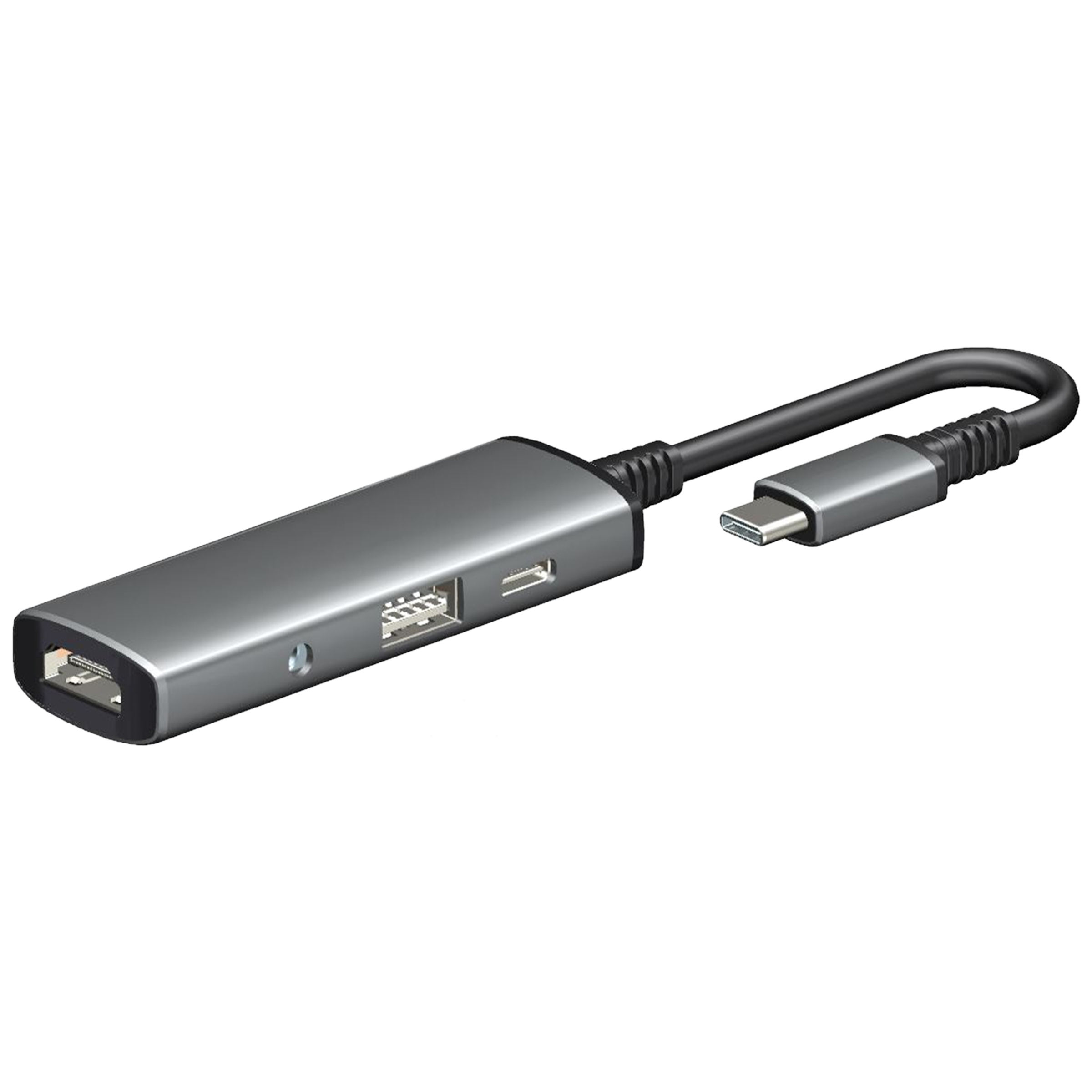 Croma 4-in-1 USB 3.0 (Type-C) to USB 3.0 (Type-A) + 3.5mm Jack + HDMI + USB 3.0 (Type-C) Power/Charging, Data Transfer and Audio & Video Multi-Port Hub (CRSP4I1ACA010701, Grey)_1