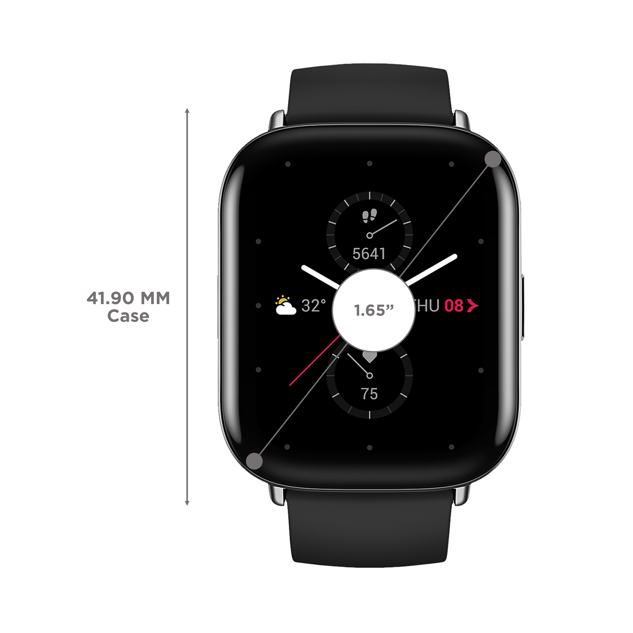 Amazfit Zepp E Smartwatch with Music Control (41.9mm AMOLED Display, 5ATM Water Resistant, Onyx Black Strap)_3