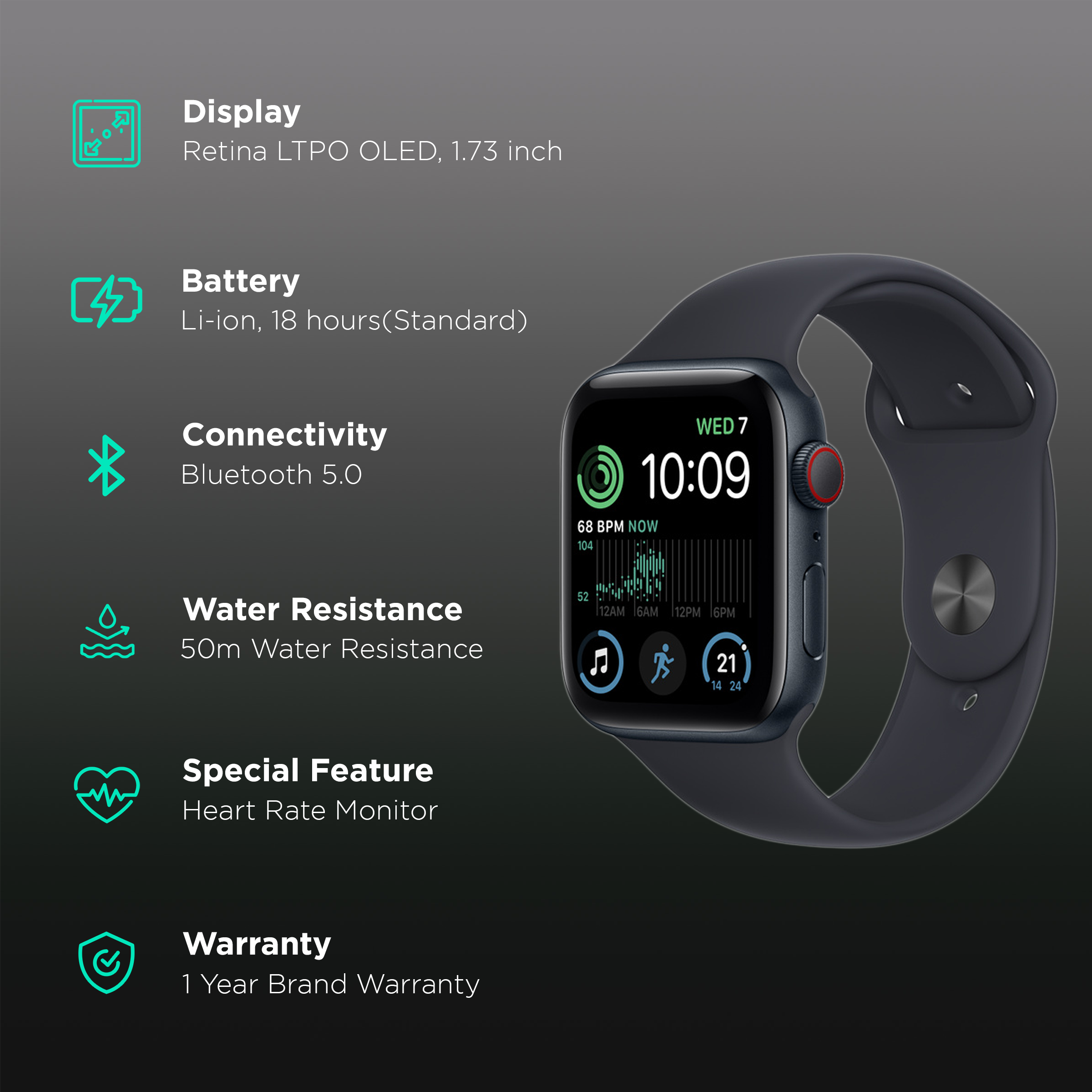 Buy Apple Watch SE GPS Cellular with Sports Band (44mm Retina LTPO OLED  Display, Midnight Aluminium Case) Online – Croma