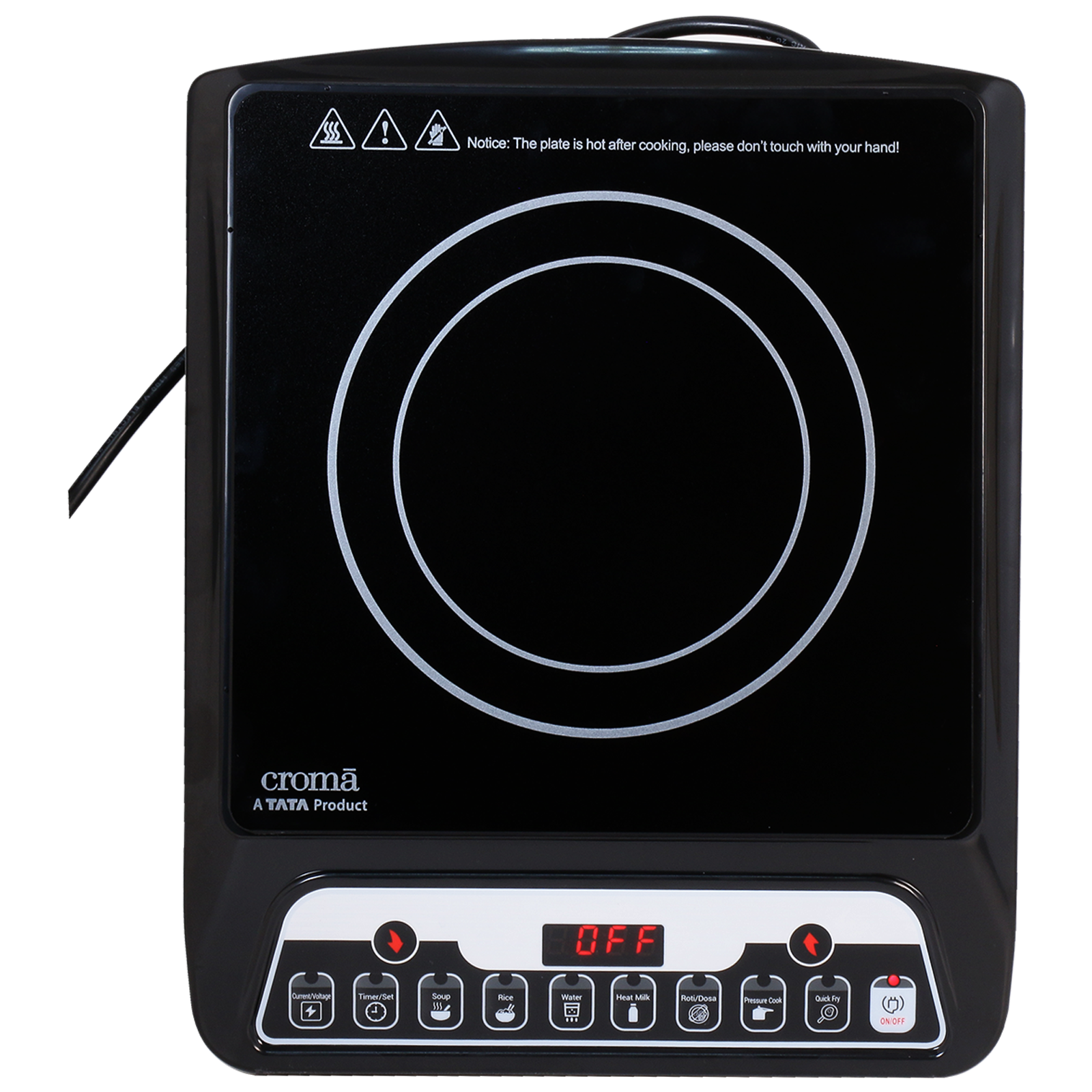Croma Ceramic Glass 1200 Watts Induction Cooktop (Auto Shut-off, CRSK140ICA266101, Black and Silver)_1