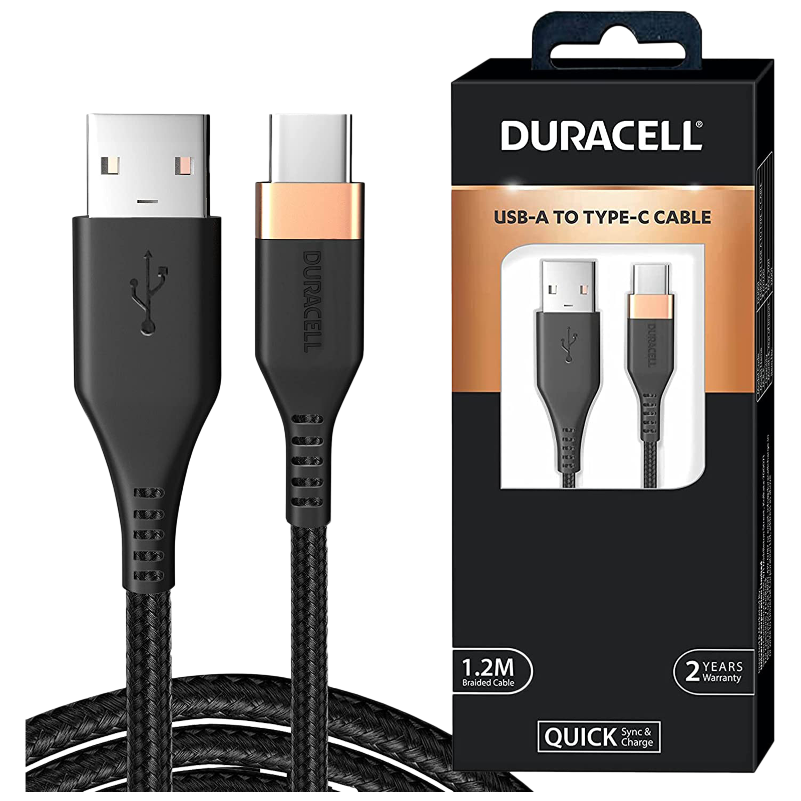Duracell Braided 1.2 Meter USB 3.0 Type-A to USB 3.0 Type-C Power/Charging and Data Transfer USB Cable (480 Mbps Transmission Speed, 32001, Black)