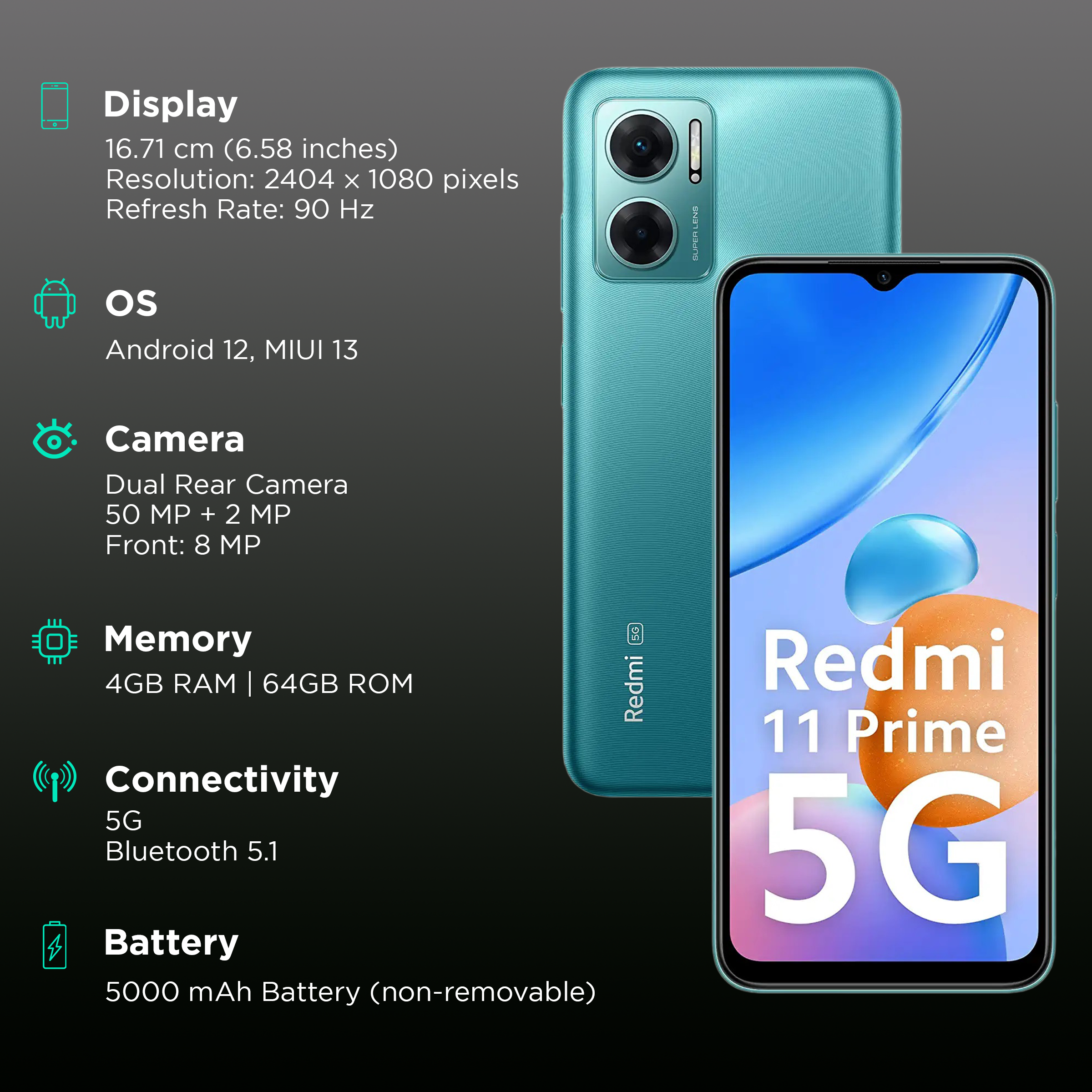 redmi 11 prime 5g meadow green 4gb 64gb