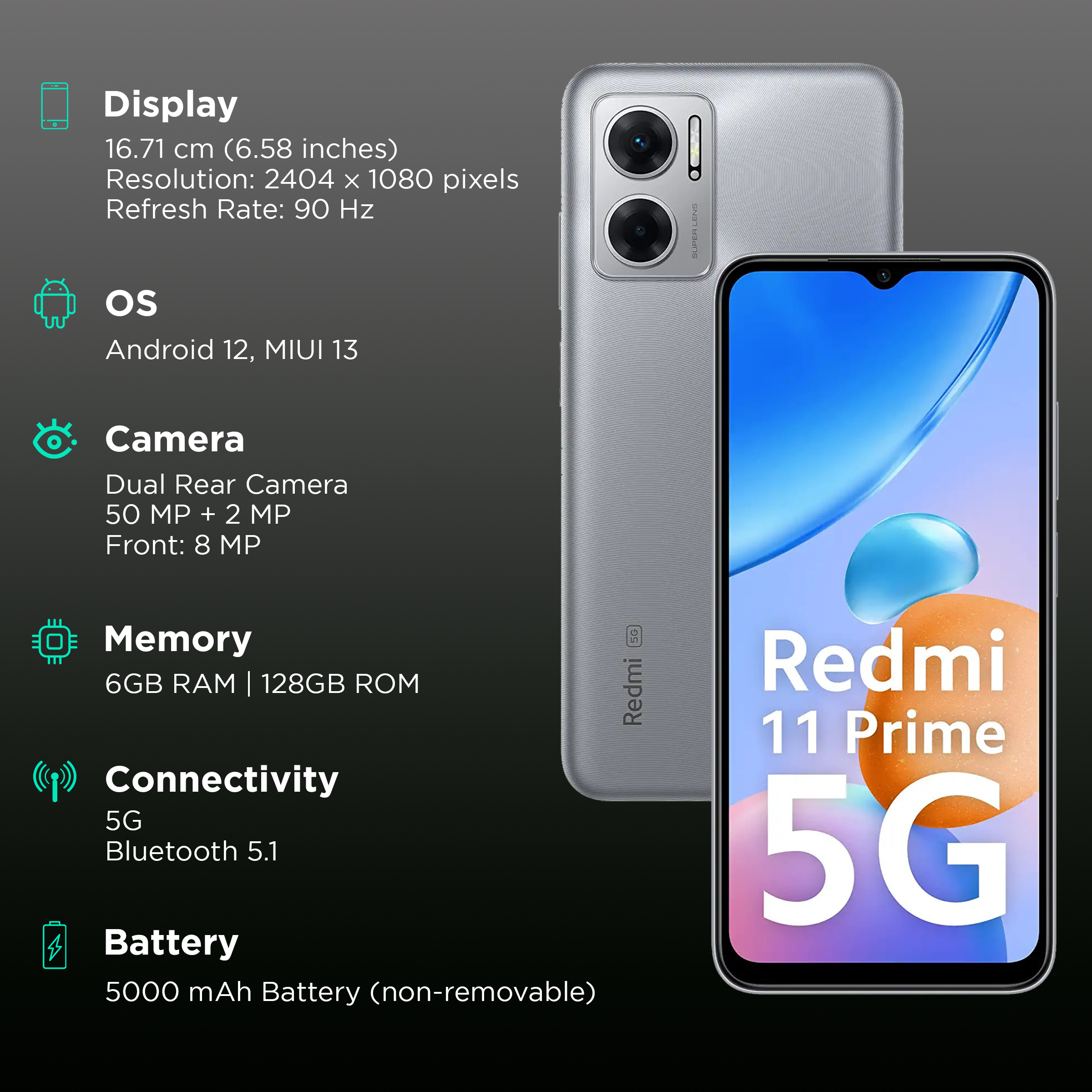 Redmi 11 Prime 5G (6GB RAM, 128GB, Chrome Silver)_3