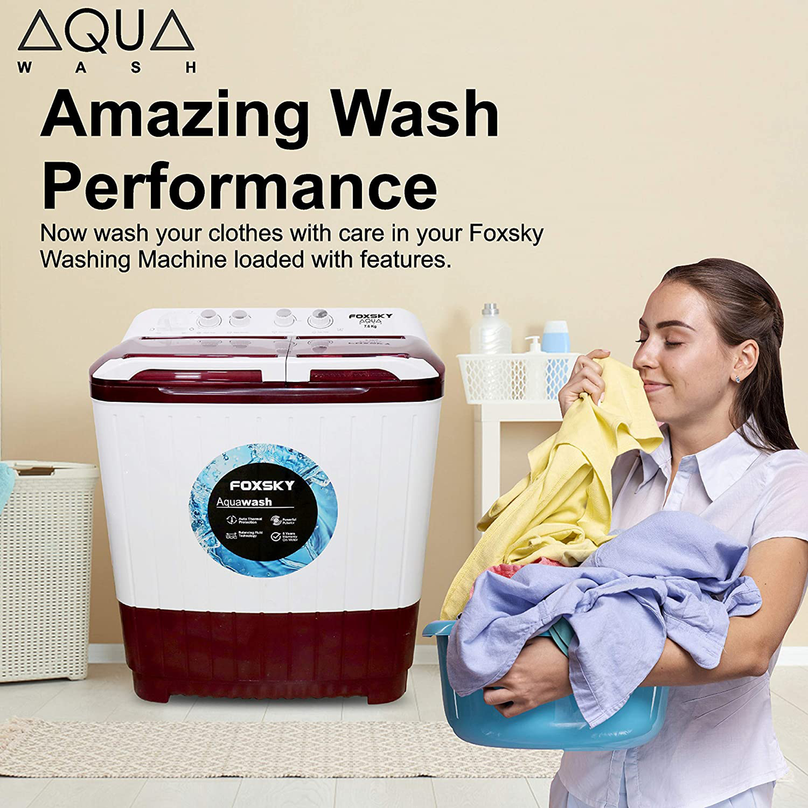 Foxsky 7.6 Kg 5 Star Semi Automatic Washing Machine with 3D Scrub Technology (Aqua Wash, Maroon)_3