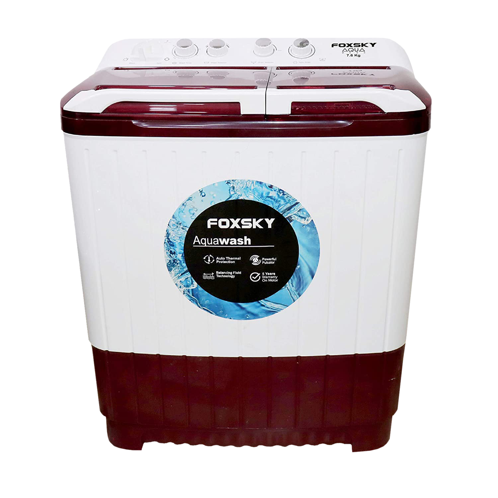 Foxsky 7.6 Kg 5 Star Semi Automatic Washing Machine with 3D Scrub Technology (Aqua Wash, Maroon)_1