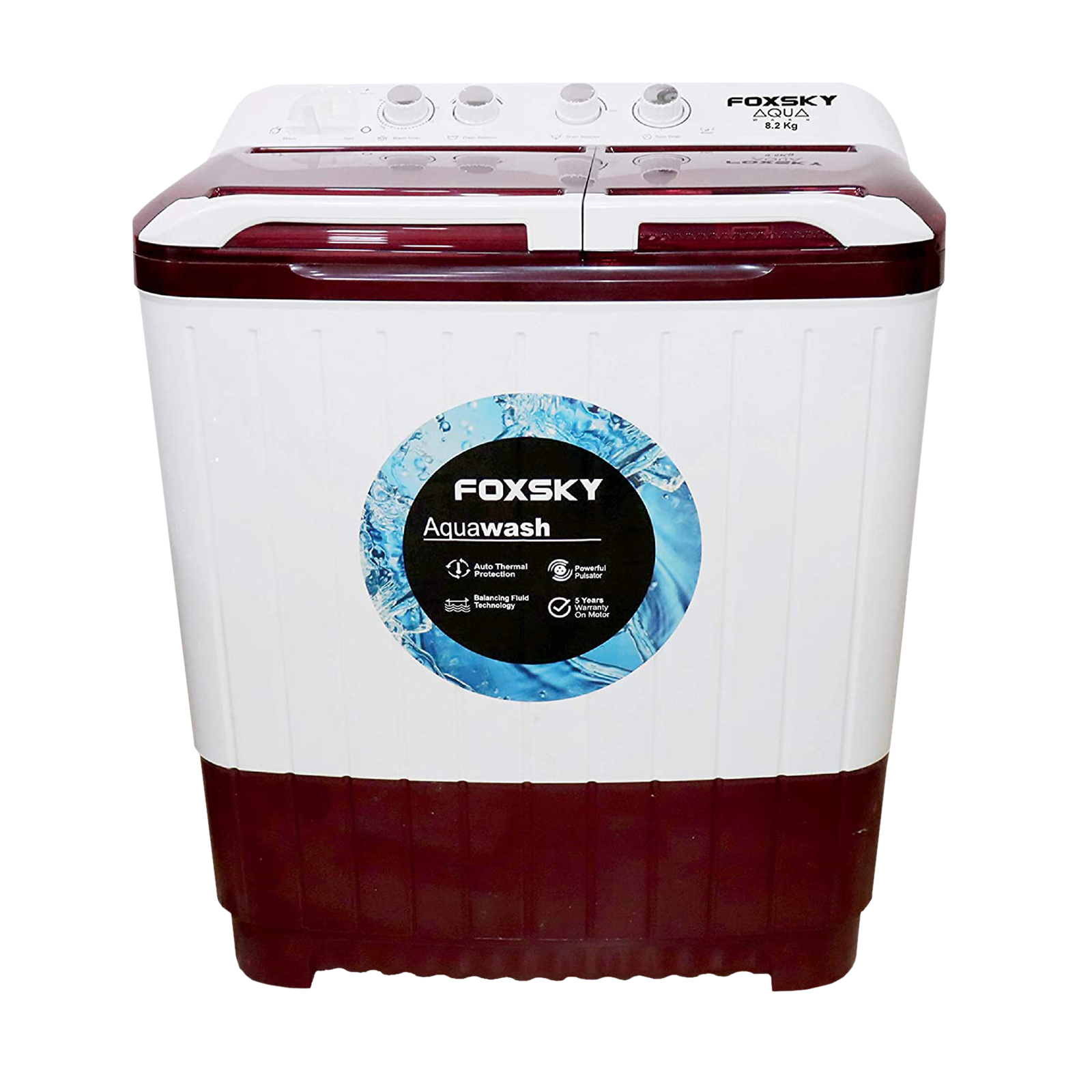 Foxsky 8.2 Kg 5 Star Semi Automatic Washing Machine with 3D Scrub Technology (Aqua Wash, Maroon)_1