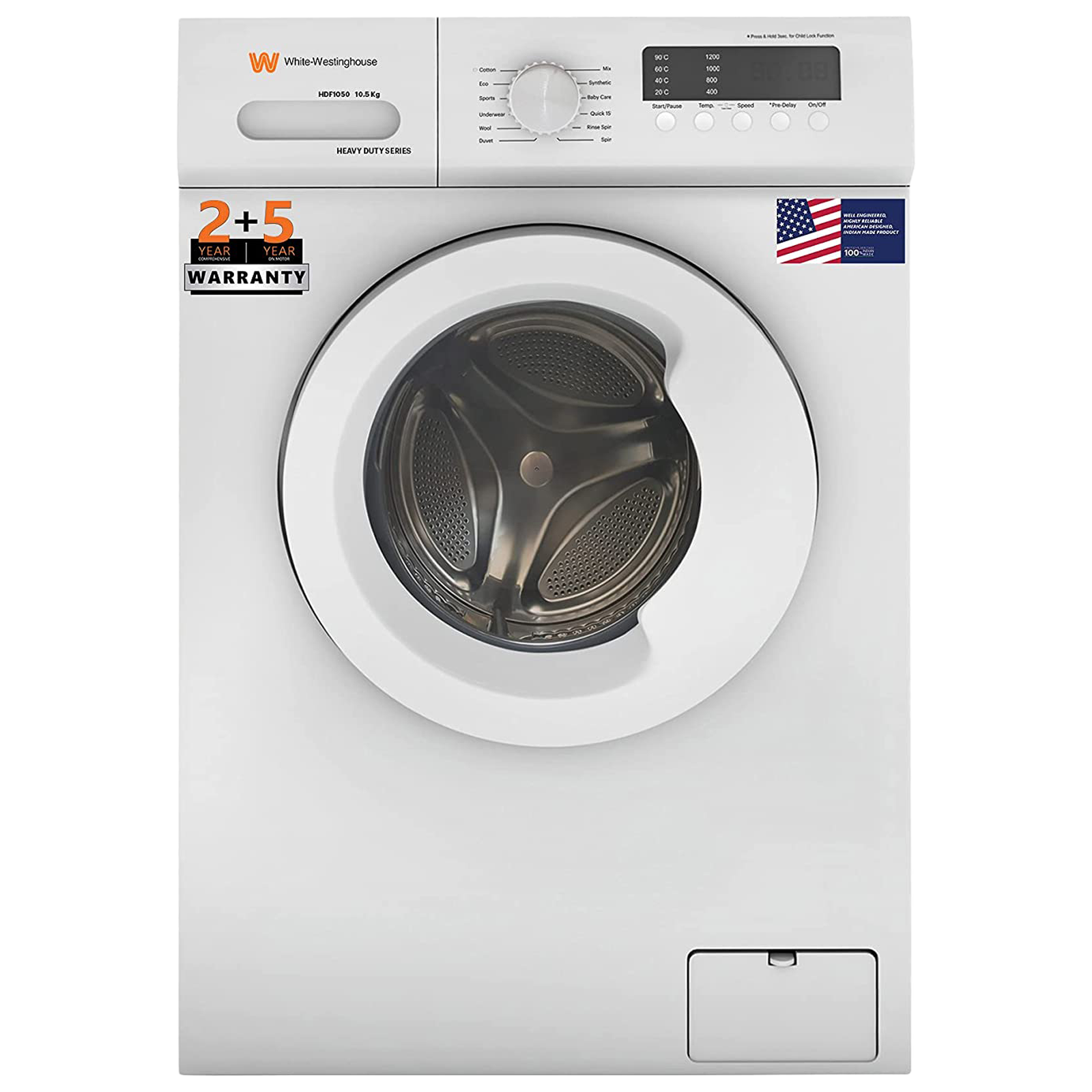 [For ICICI Bank Credit Card EMI] White Westinghouse 10.5 kg Fully Automatic Front Load Washing Machine (HDF1050, In-built Heater, White)