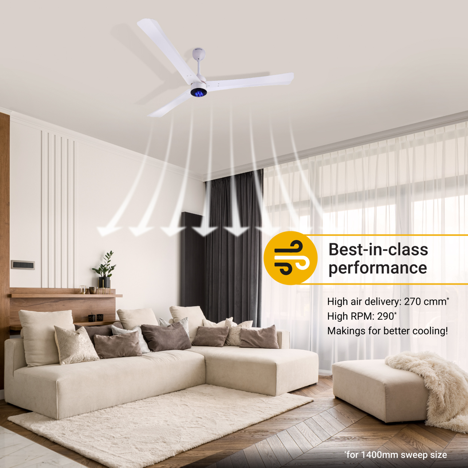 Buy High Speed Ceiling Fan with wider blades and 270 CMM