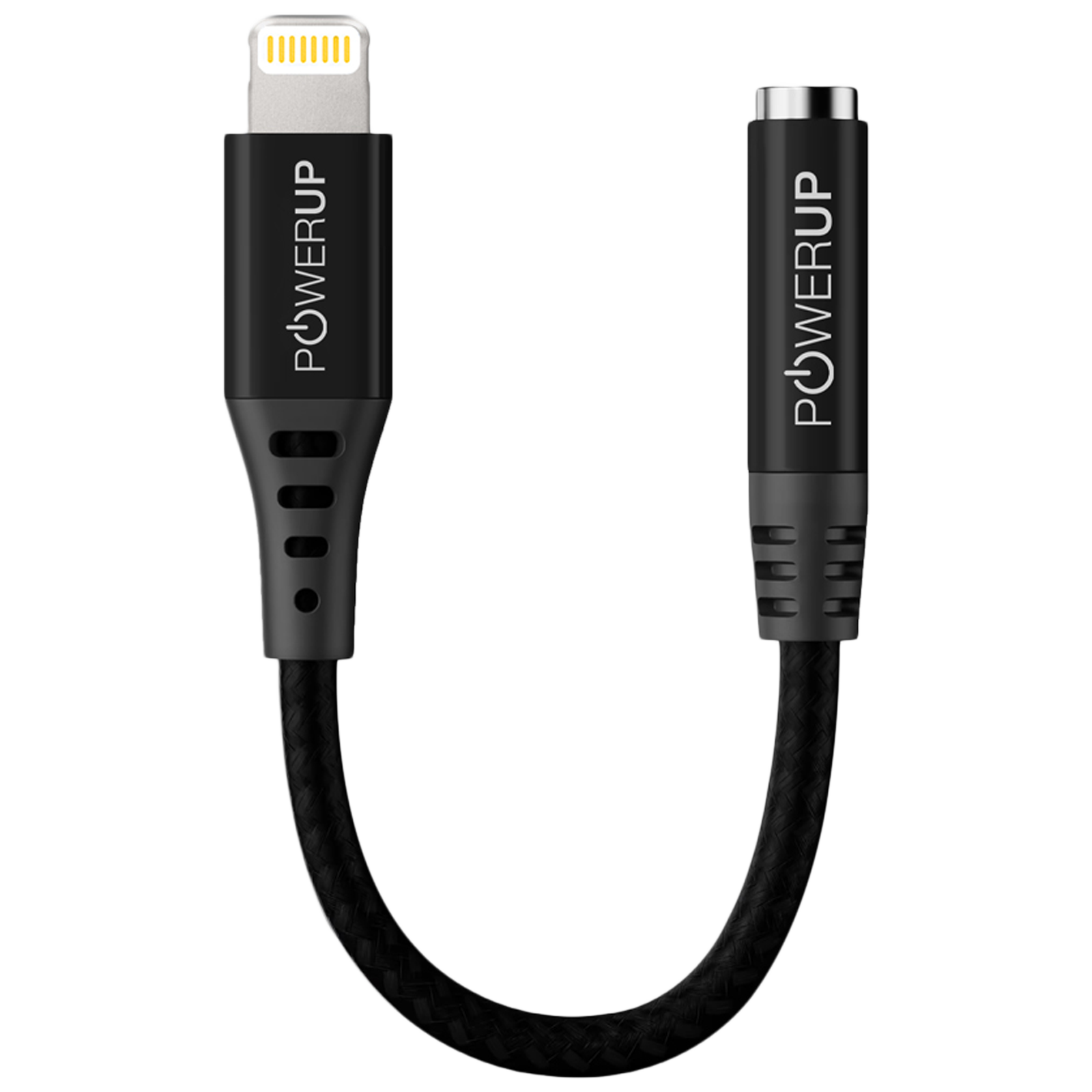 PowerUp Lightning Connector to 3.5mm Stereo Audio Aux Cable (Digital to Analog Converter Chip, PUP-LTA-12BK, Black)
