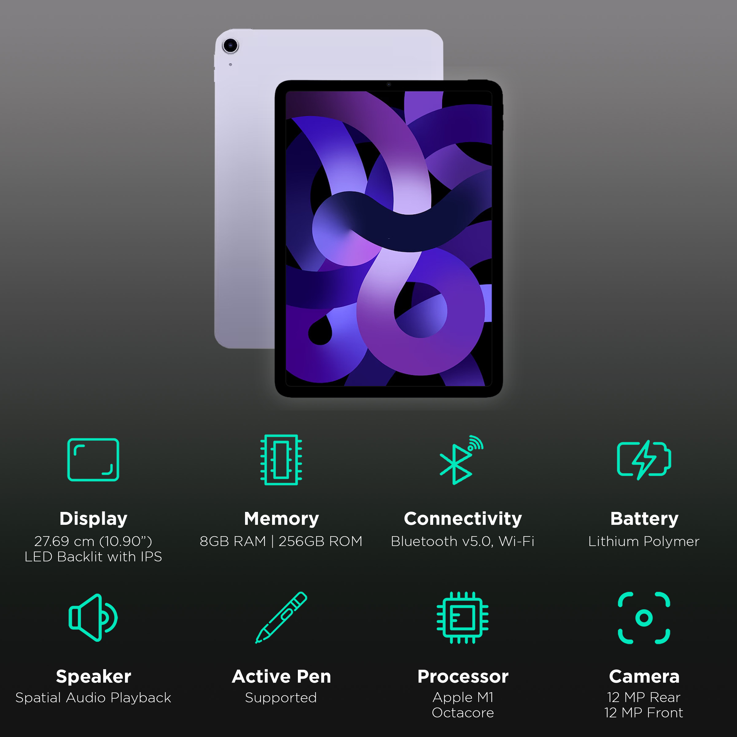 Apple iPad Air 5th Generation Wifi (10.9 Inch, 256GB ROM, Purple, 2022 model)_3