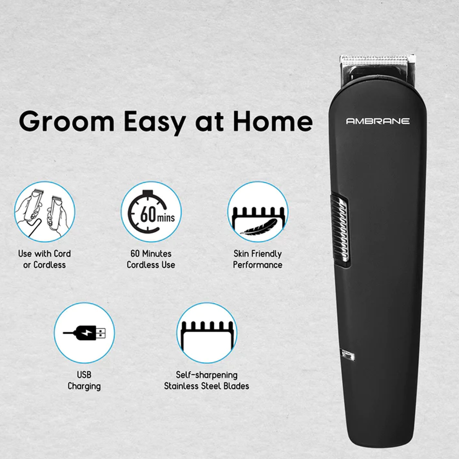 Ambrane Aura-X Stainless Steel Blades Cordless Trimmer (17 Length Settings, FGPC000013, Black)_4