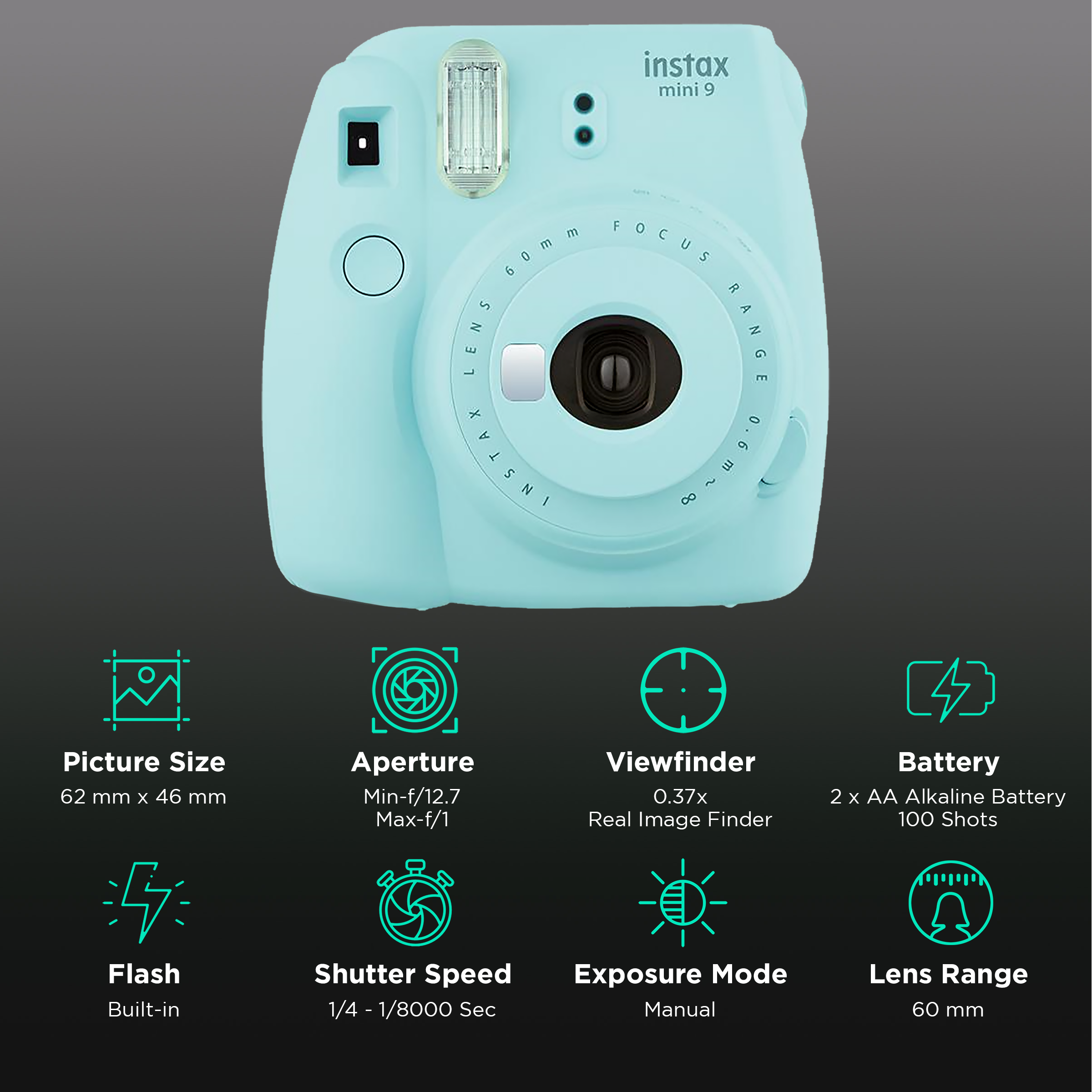 FUJIFILM Instax Mini 9 Delight Box Instant Camera with 10 Instant Films (Ice Blue)_2