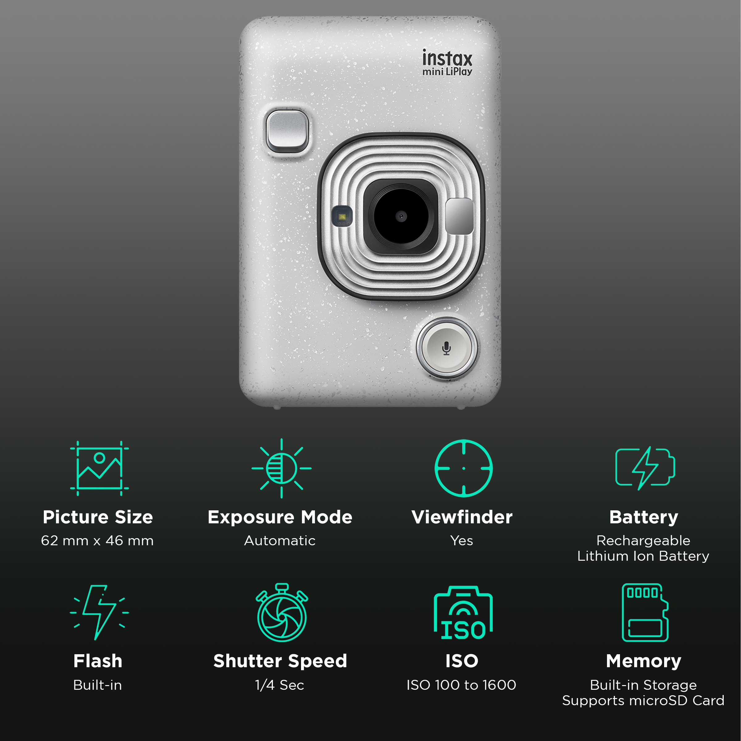 FUJIFILM Instax Mini LiPlay Plus Instant Camera with 10 Instant Films (Stone White)_2