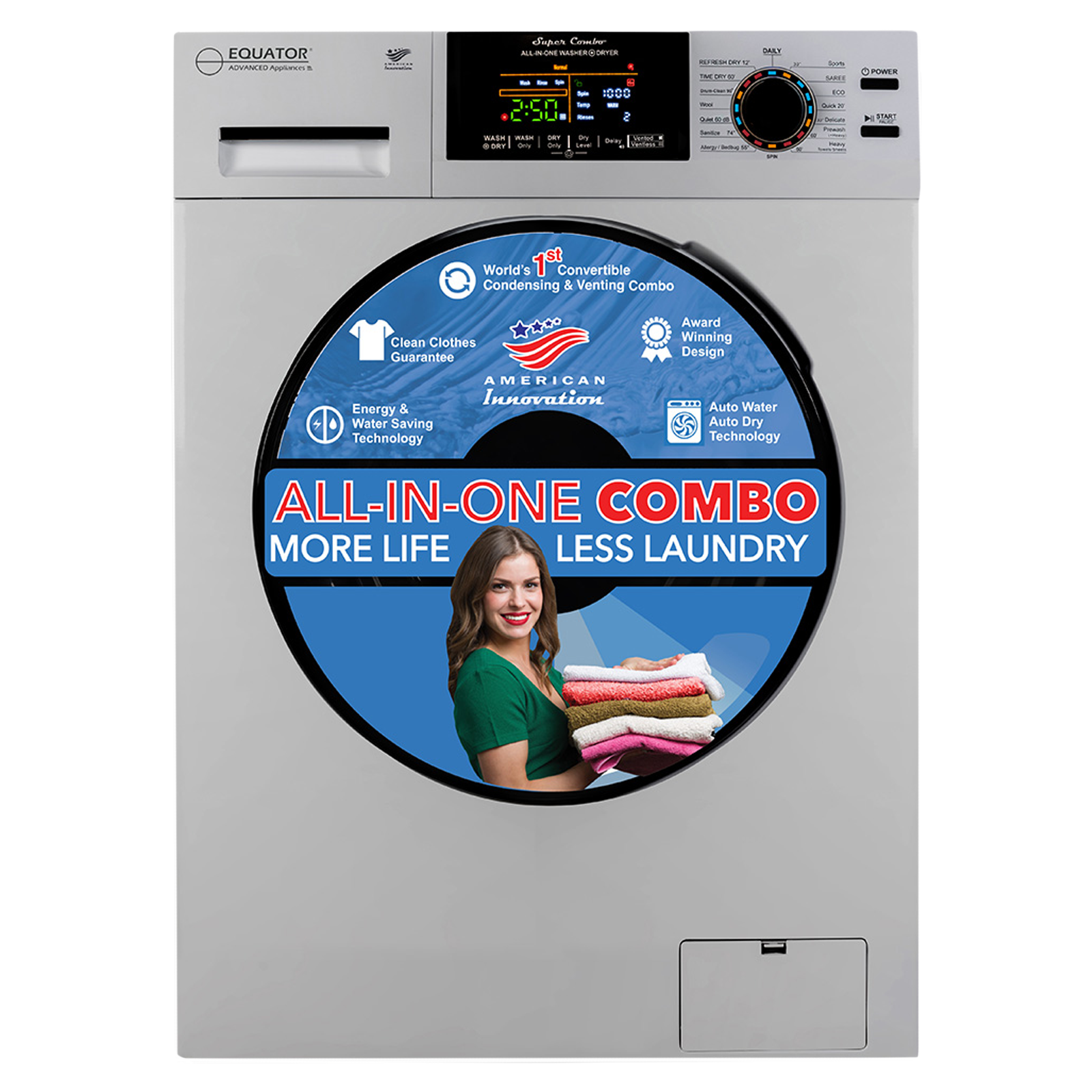 

Equator 9/6 kg Inverter Fully Automatic Front Load Washer Dryer (EZ 5000 CV, Built-in Diagnostics, Silver)