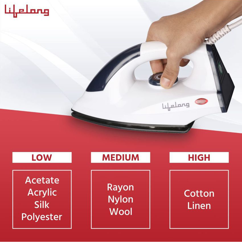 Buy Lifelong 1000 Watts Dry Iron (Non-Stick Coating, LLDI30, White) Online  – Croma